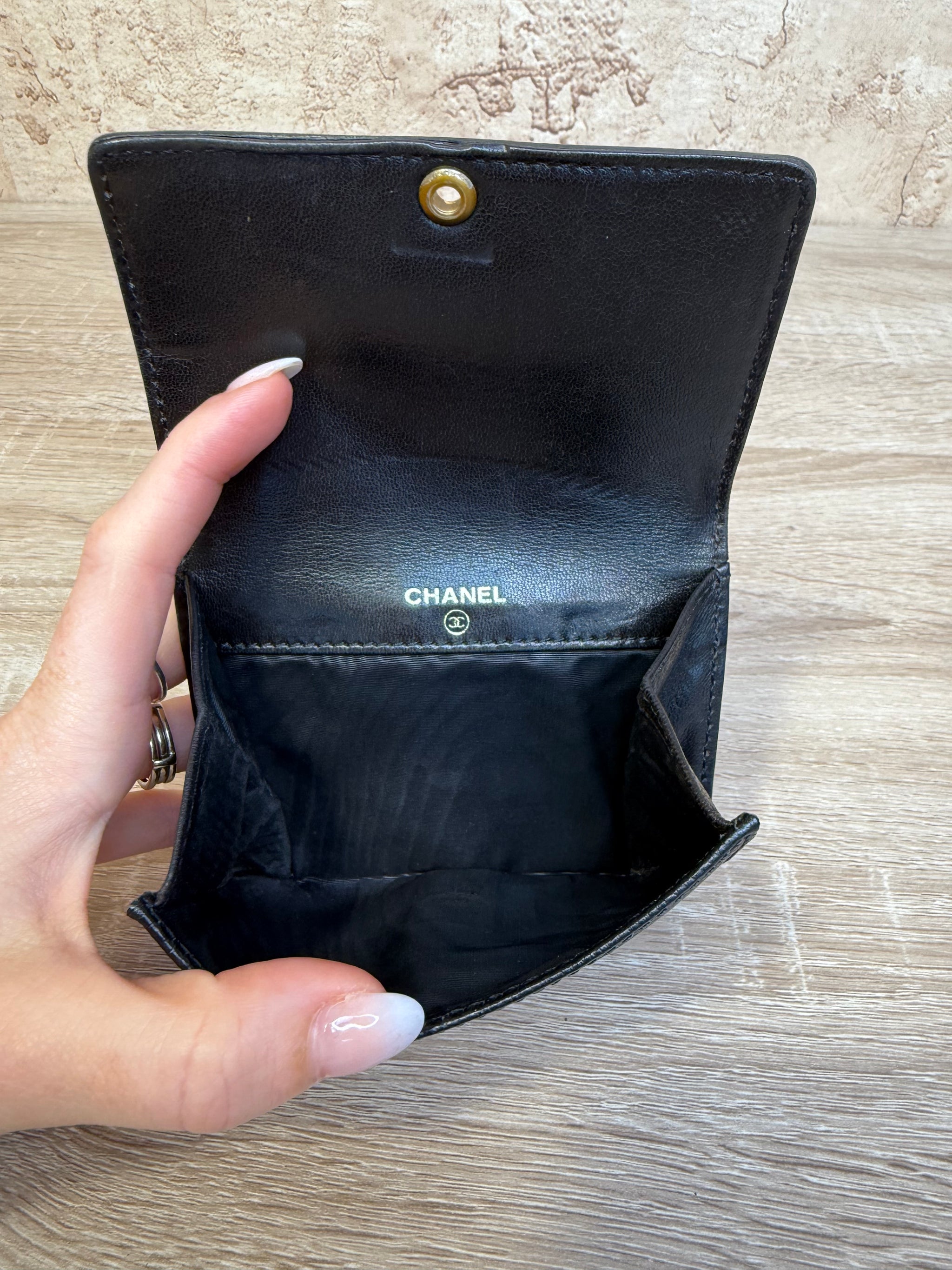 Chanel Vintage Black Caviar Trifold Compact Wallet