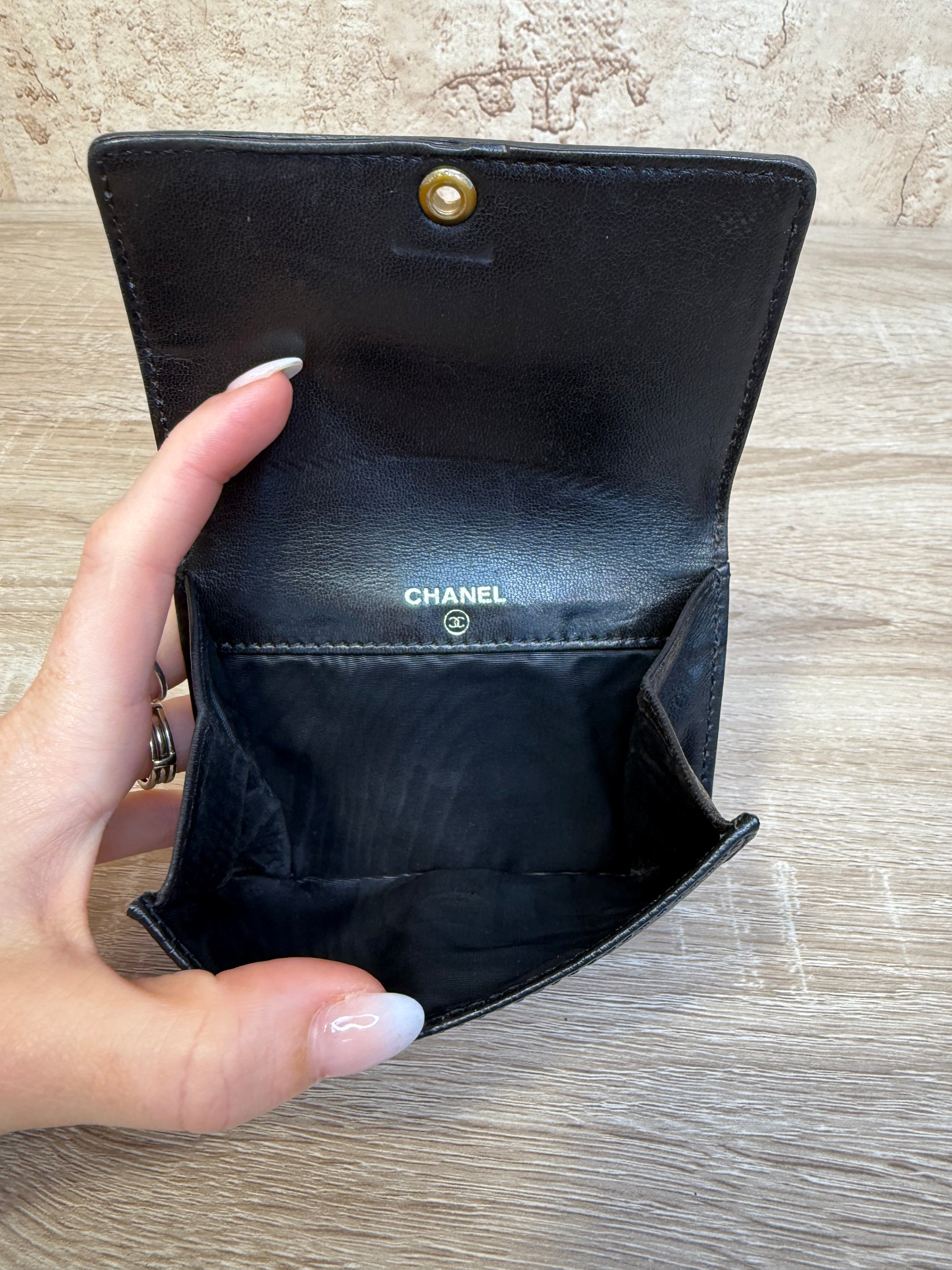 Chanel Vintage Black Caviar Trifold Compact Wallet