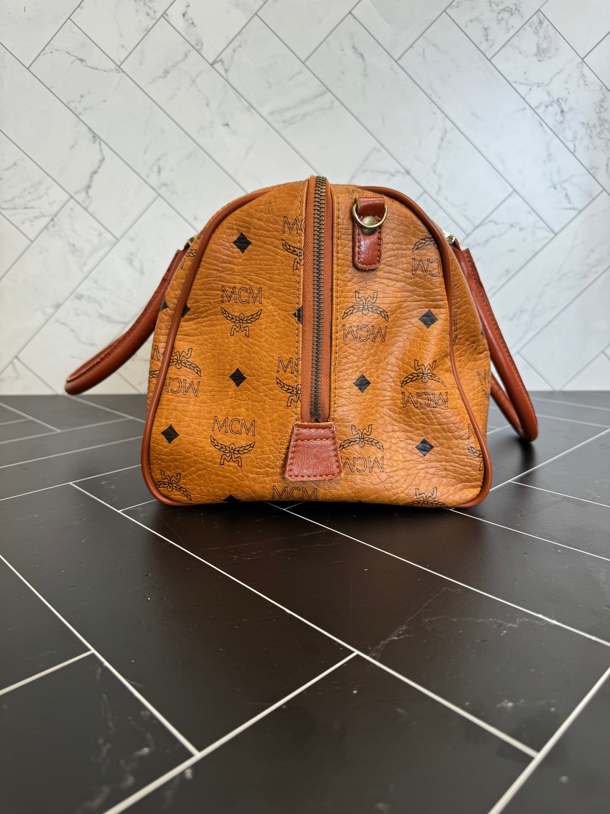 MCM Brown Vicetos Boston Bag