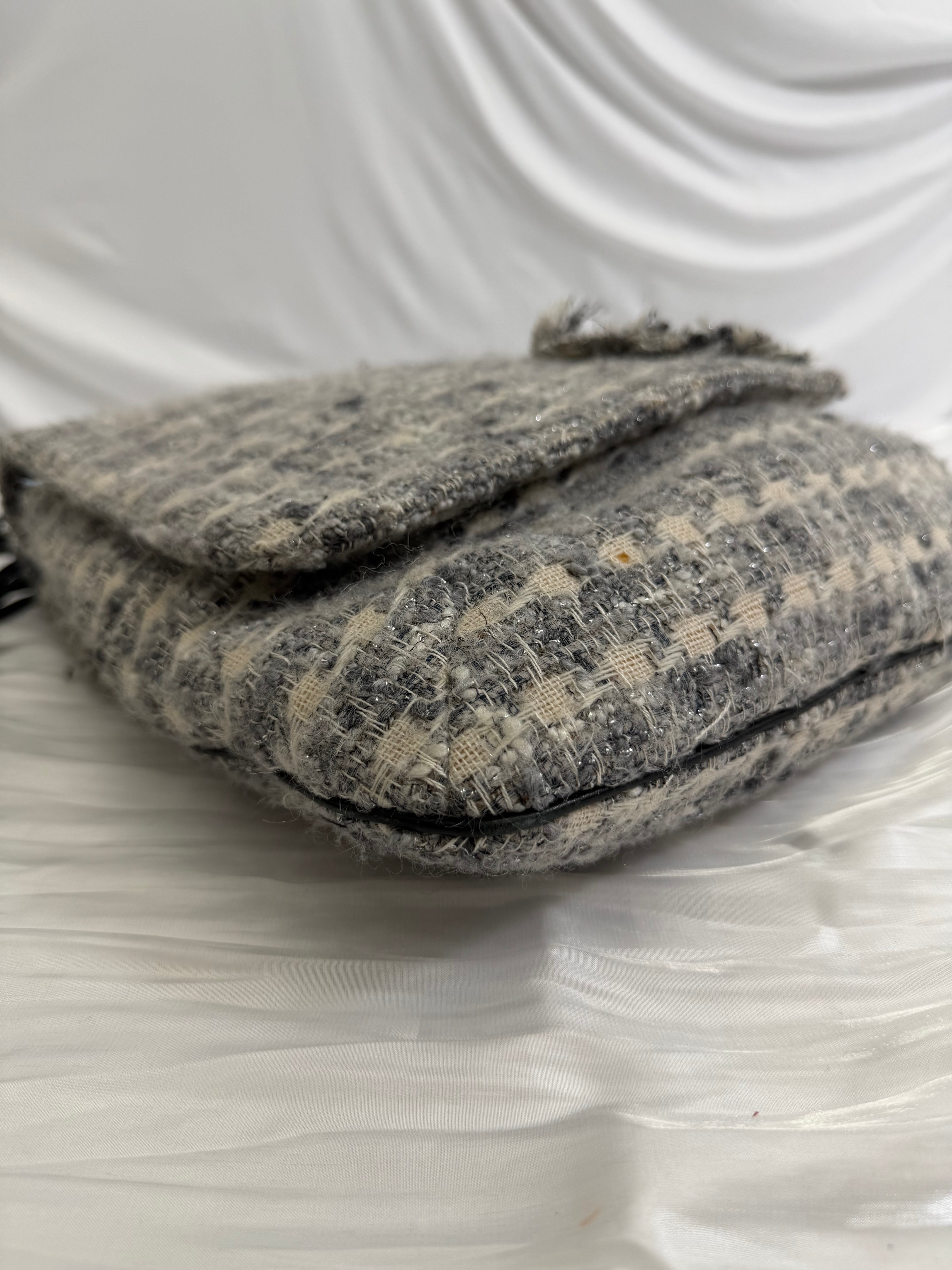 Chanel Gray Tweed Camellia Messenger Bag