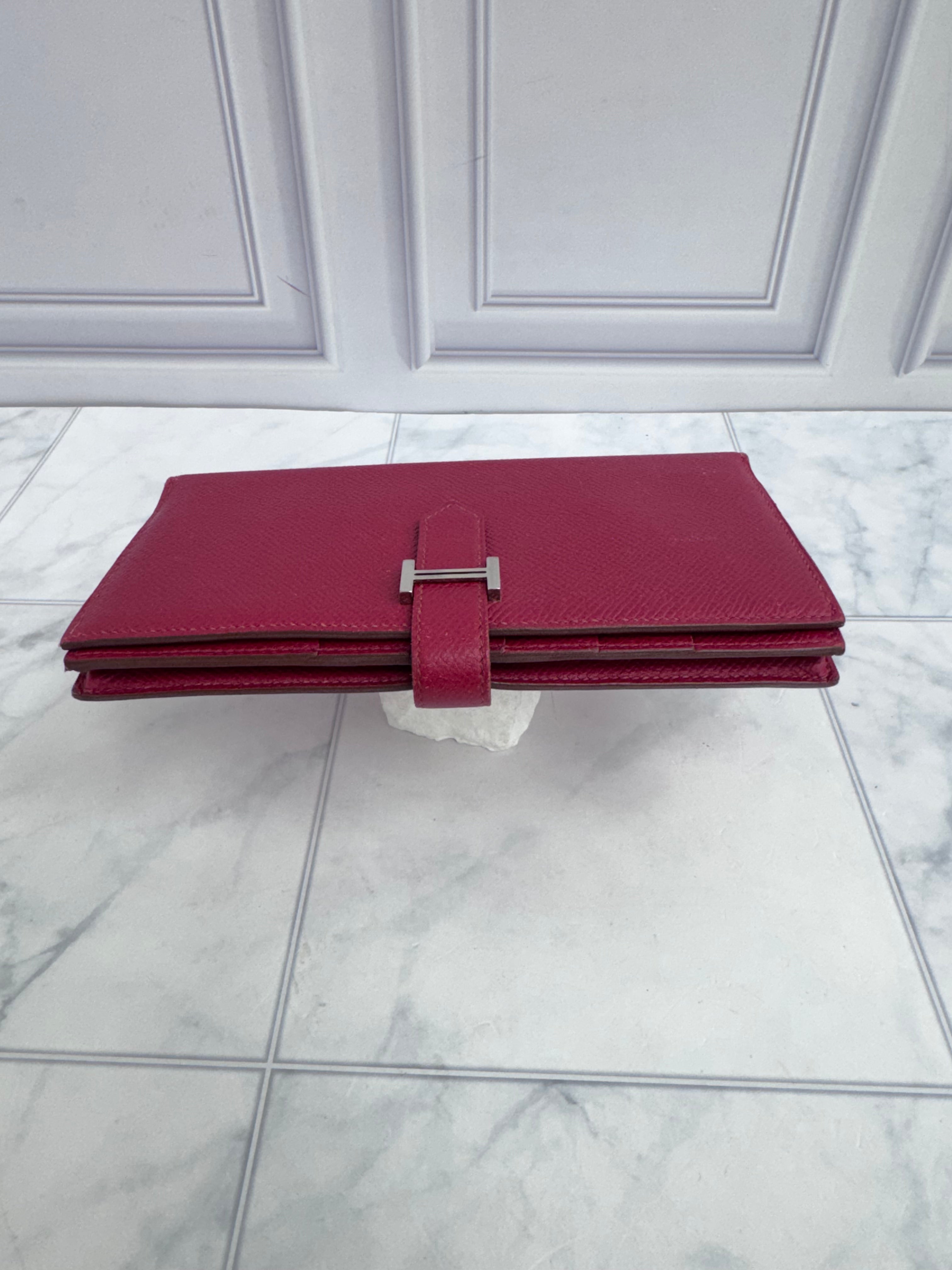 Hermes Deep Red Epsom Leather Bearn Wallet
