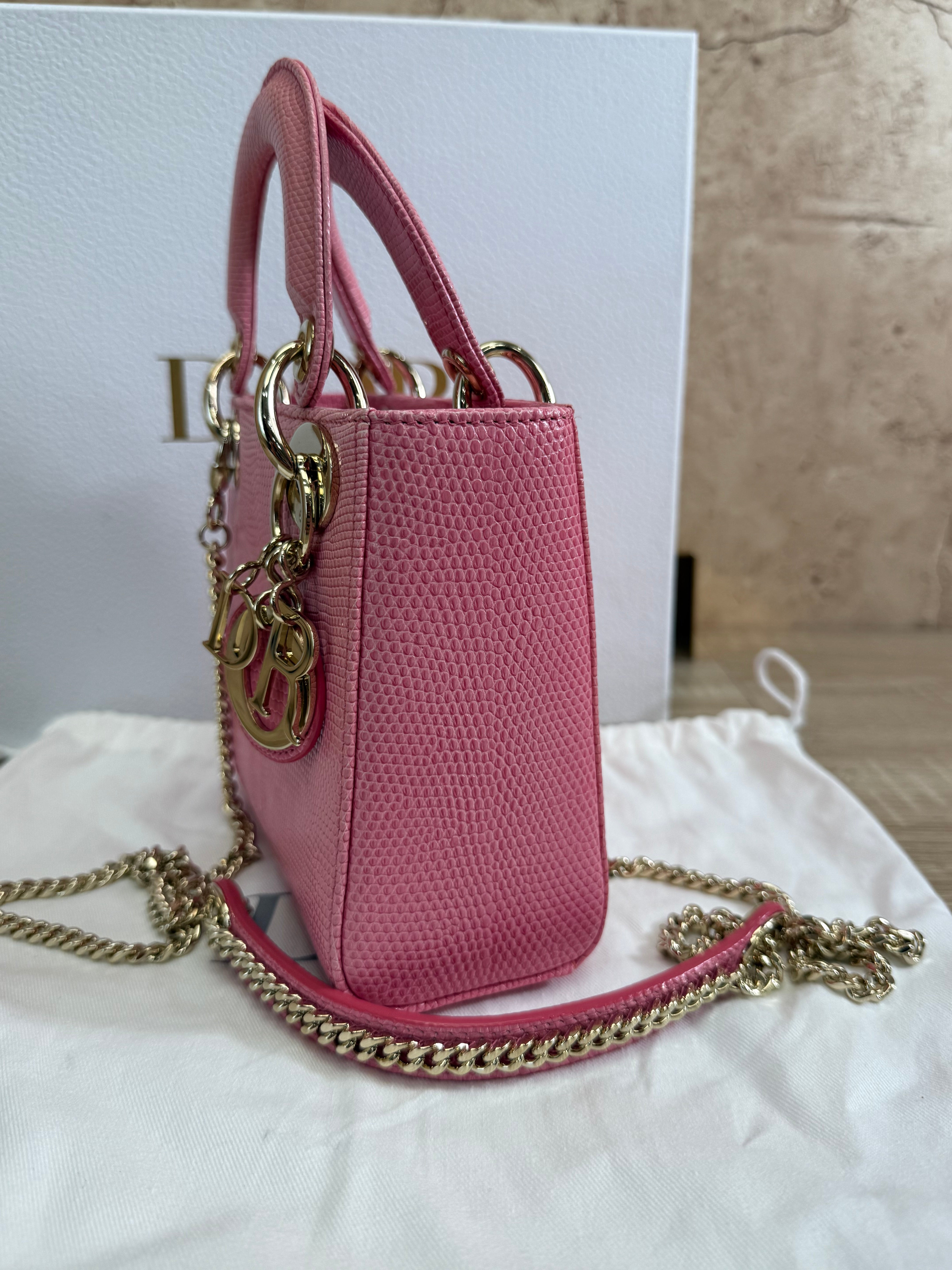 LIKE NEW Christian Dior Lady Dior Small Pink Lizard