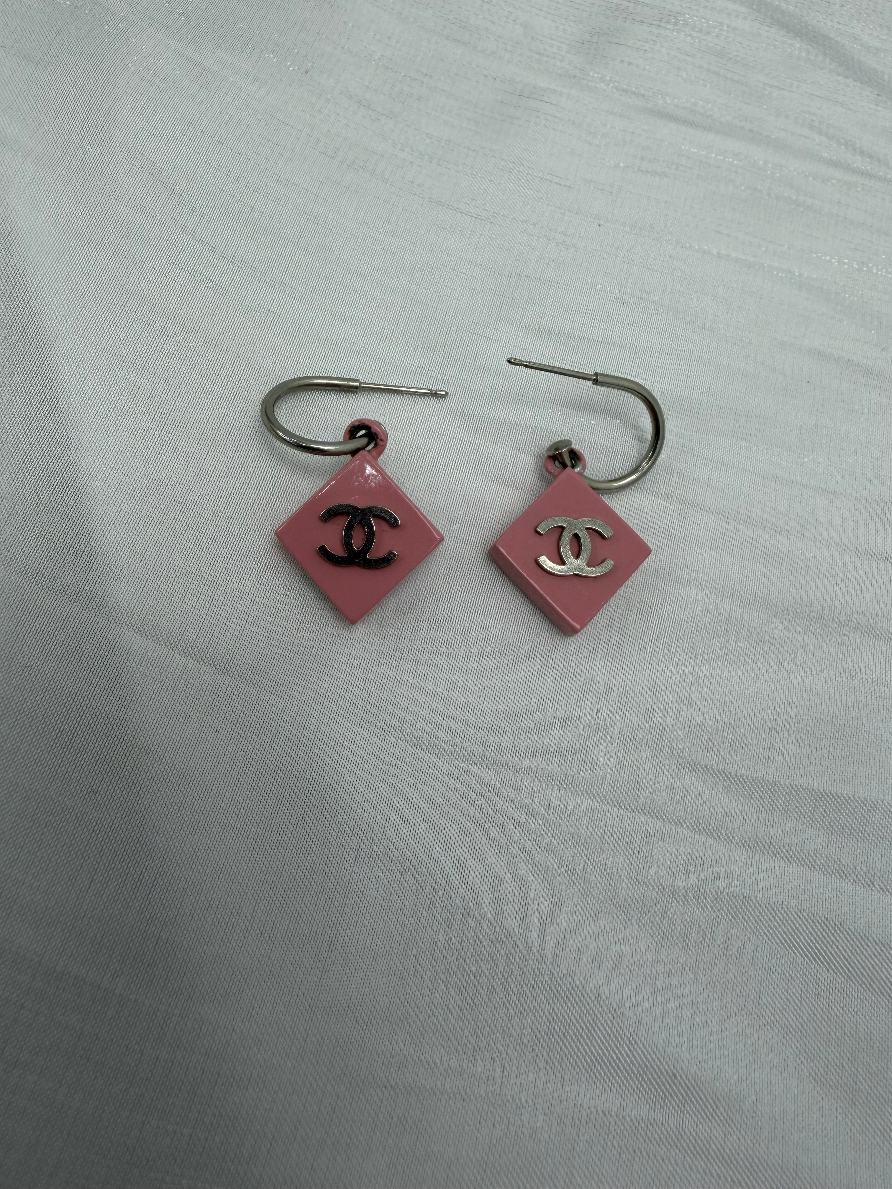 Chanel Pink CC Dangle Earrings