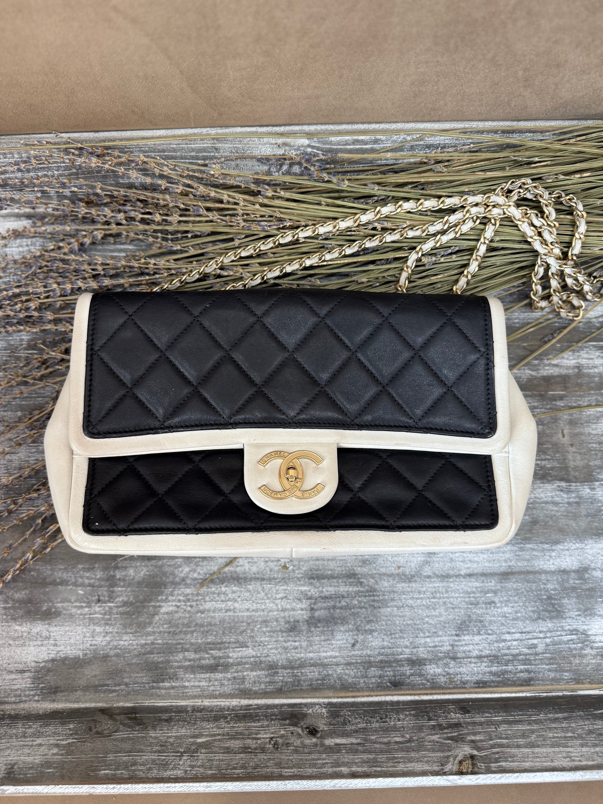 Chanel Black & White Quilted Lambskin Medium Single Flap Bag