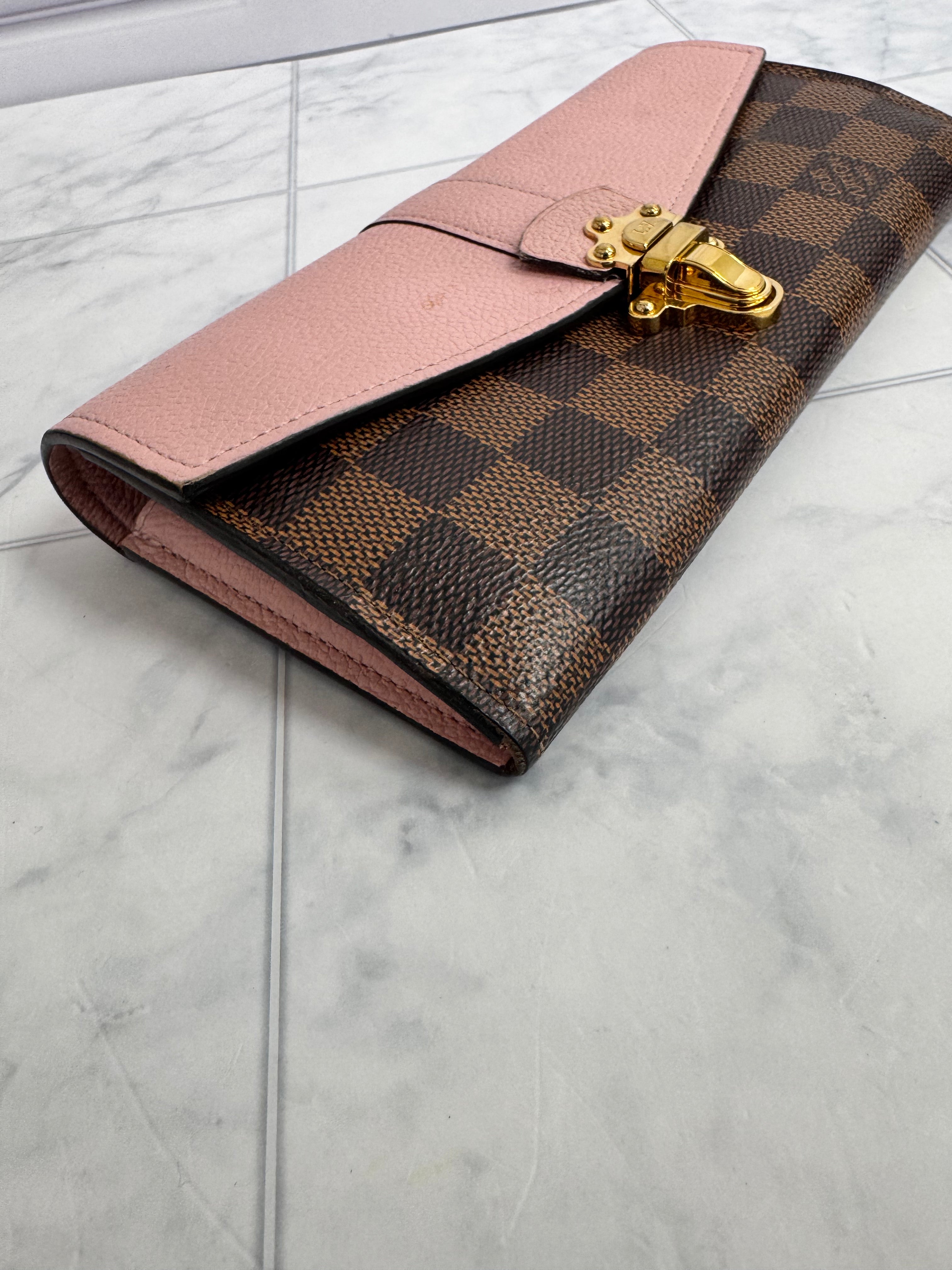 Louis Vuitton Damier Ebene And Pink Clapton Long Wallet