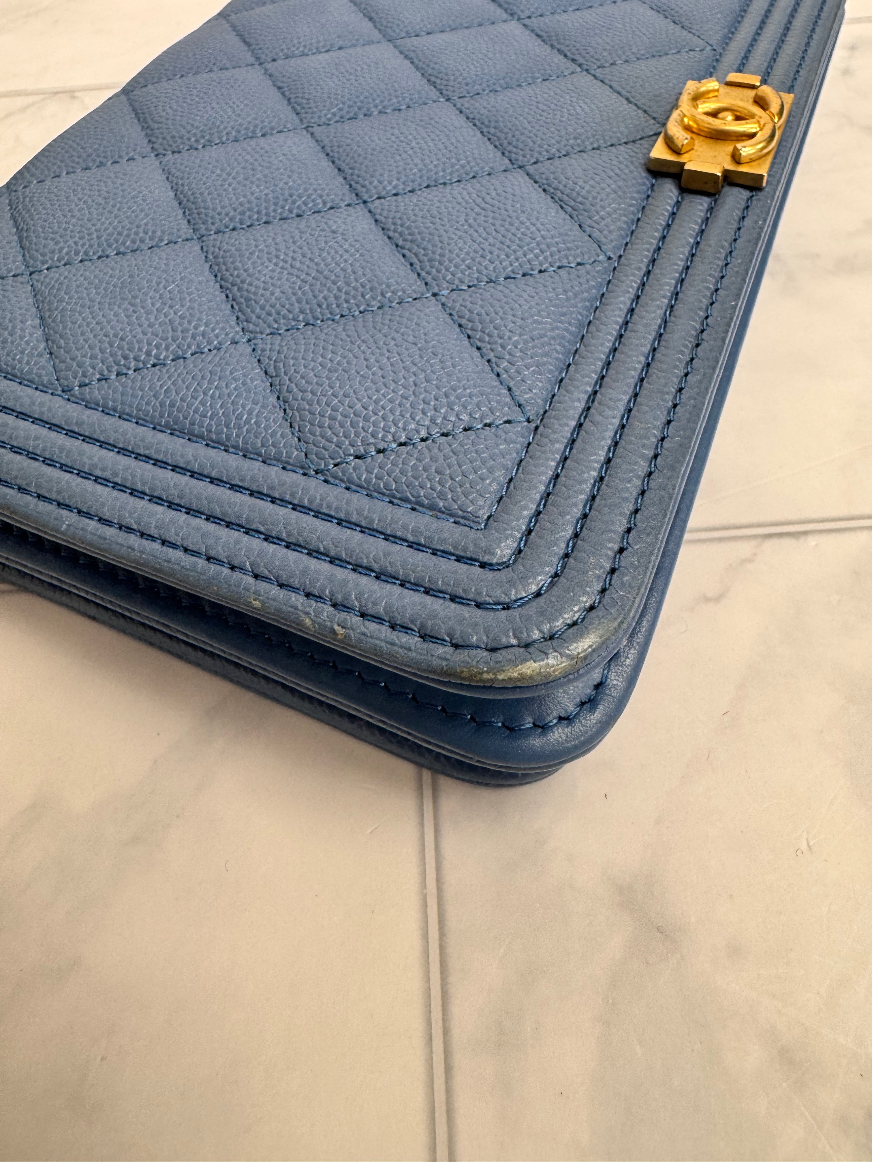 *DONS DROP* Chanel Blue Caviar Leather Boy Wallet on a Chain