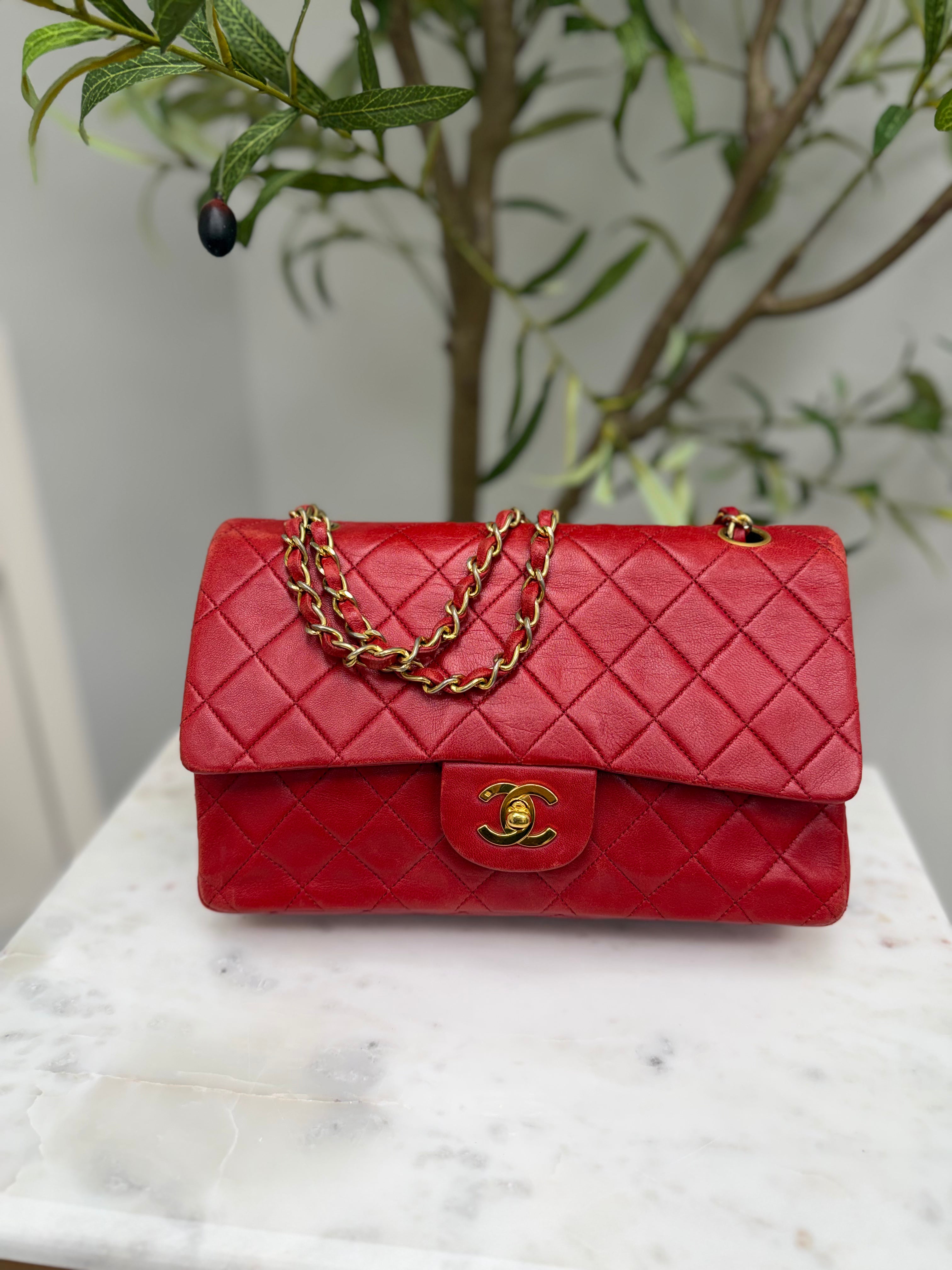 Chanel  Red Quilted Lambskin Classic Medium Double Flap Bag