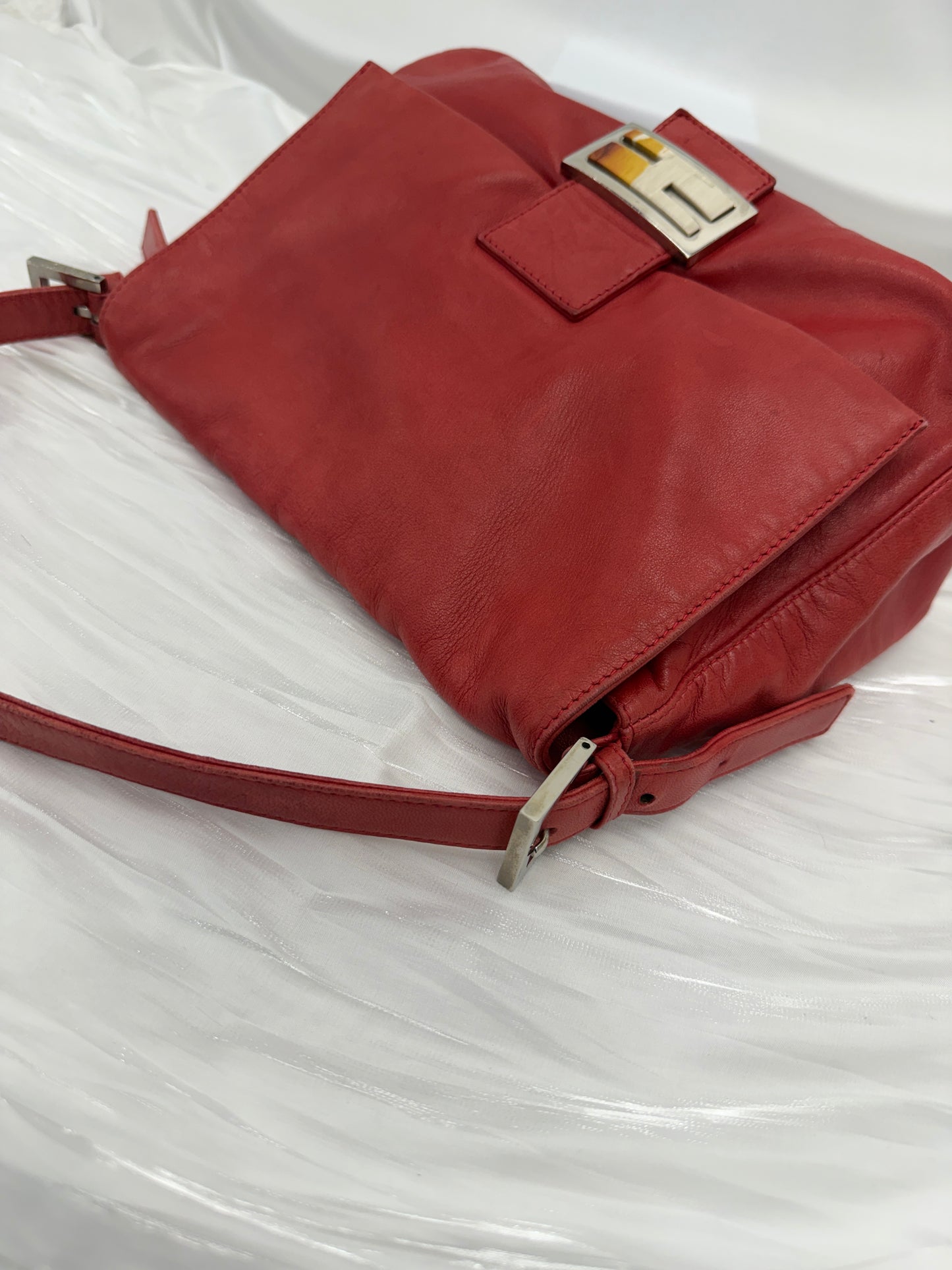 Fendi Red Leather Mama Baguette Handbag