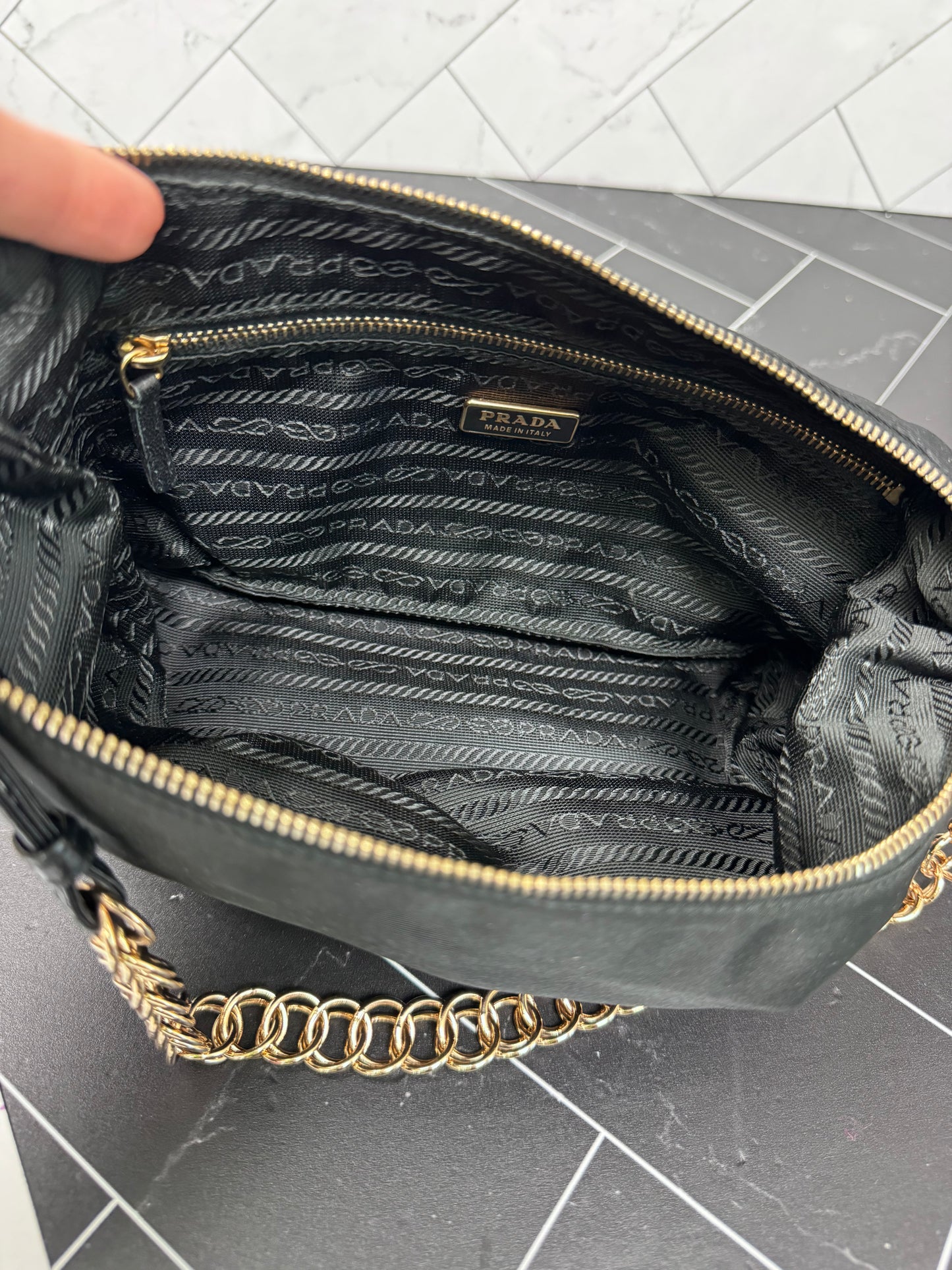 Prada Black Nylon Tessuto Chain Shoulder Bag