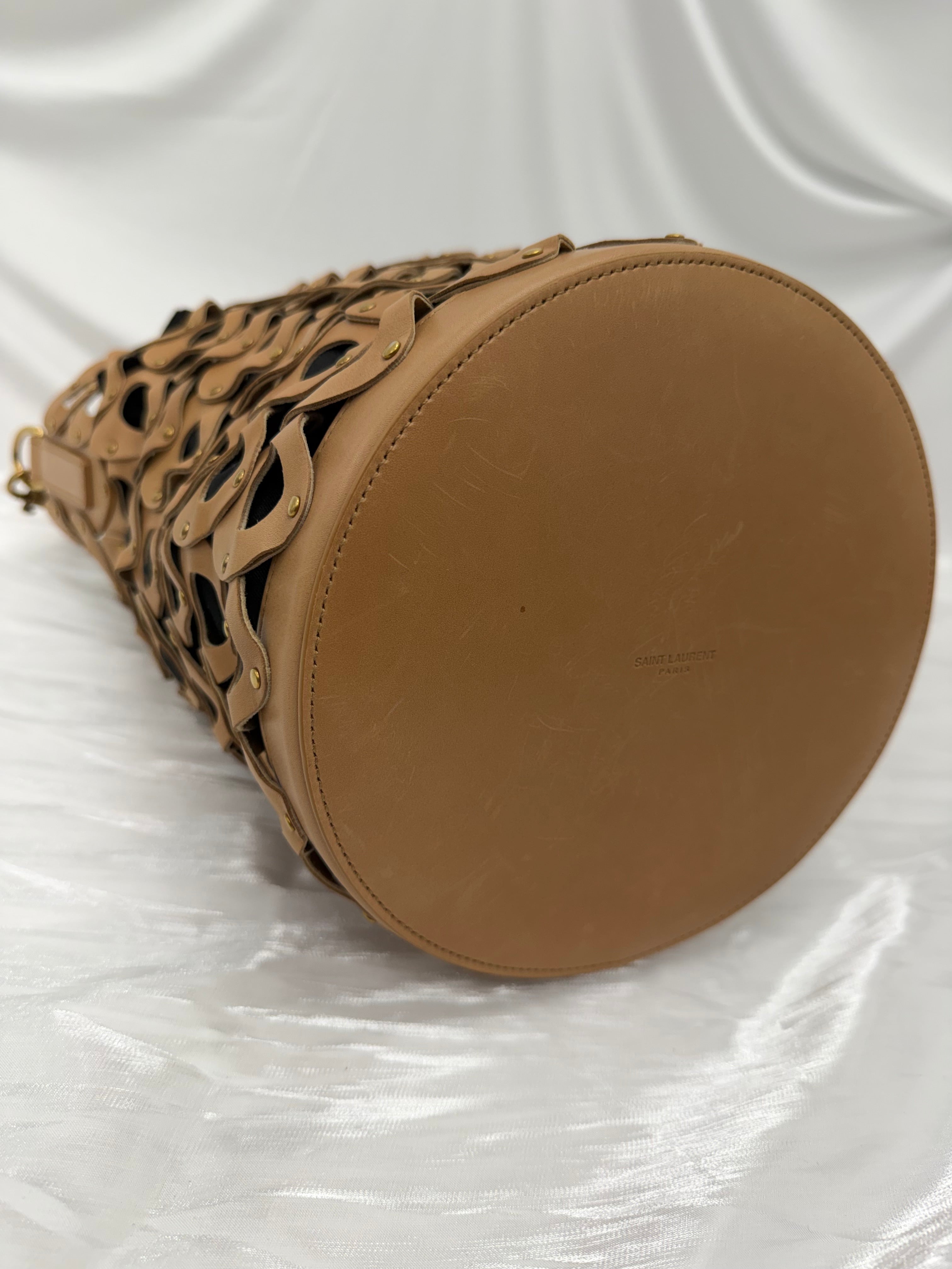 Saint Laurent YSL Vegetable Tanned Calfskin Studded Seau Coeur Bucket Bag