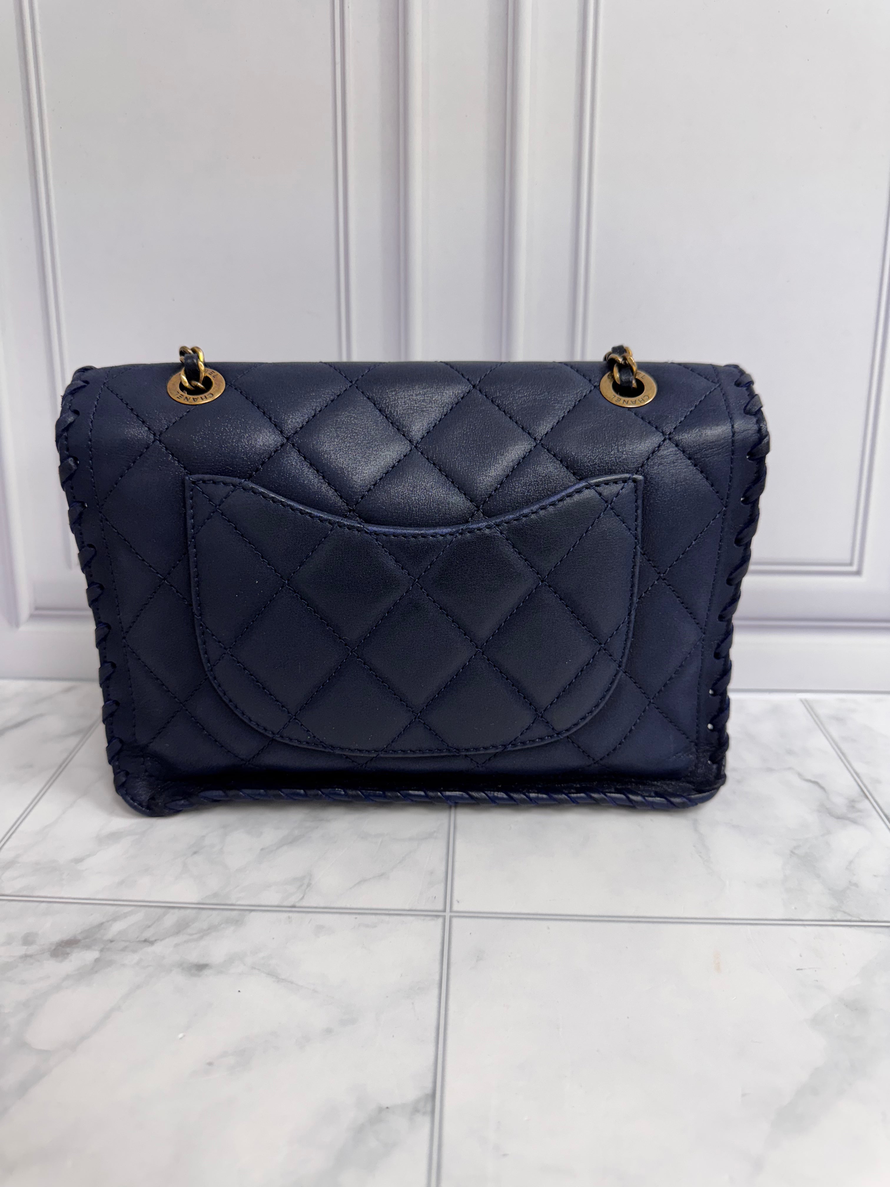 LIKE NEW - Chanel Iridescent Dark Blue Quilted Leather Happy Stitch Flap Bag