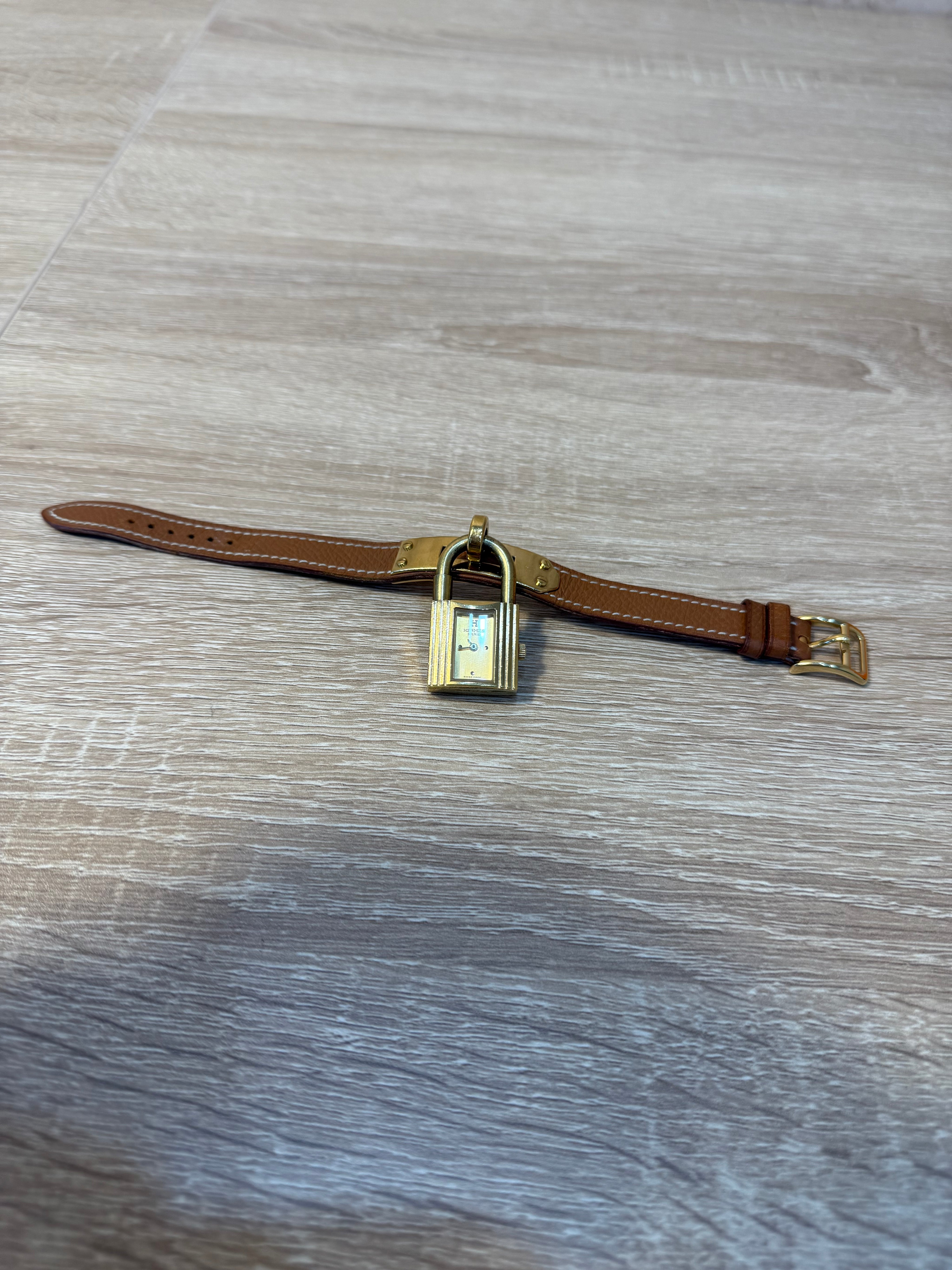 Hermes Kelly Brown Leather Padlock Watch