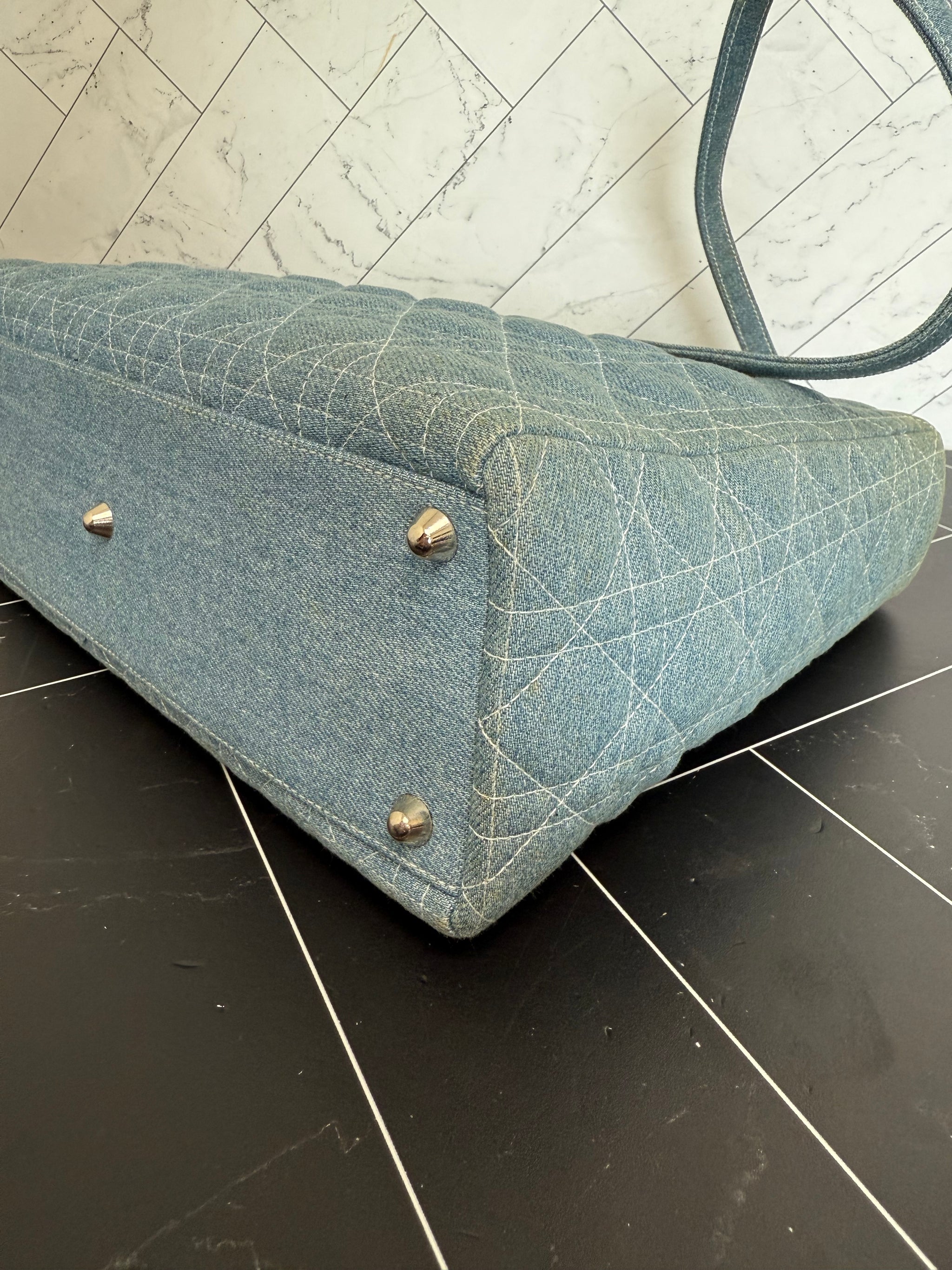 Christian Dior Denim Large Lady Dior Hand Bag