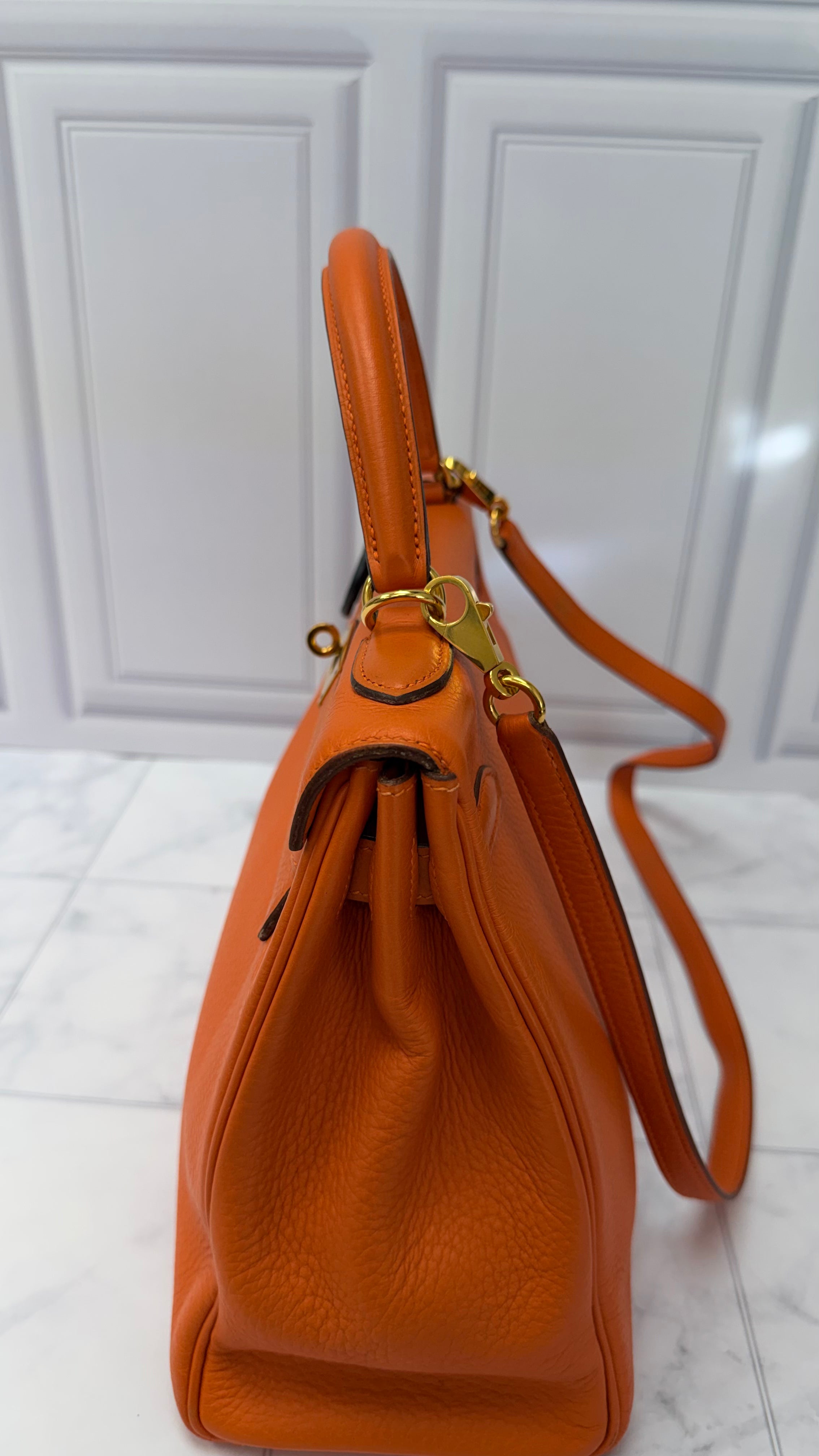 *DONS PRE DROP* Hermes Orange Togo Leather Kelly 32 Handbag