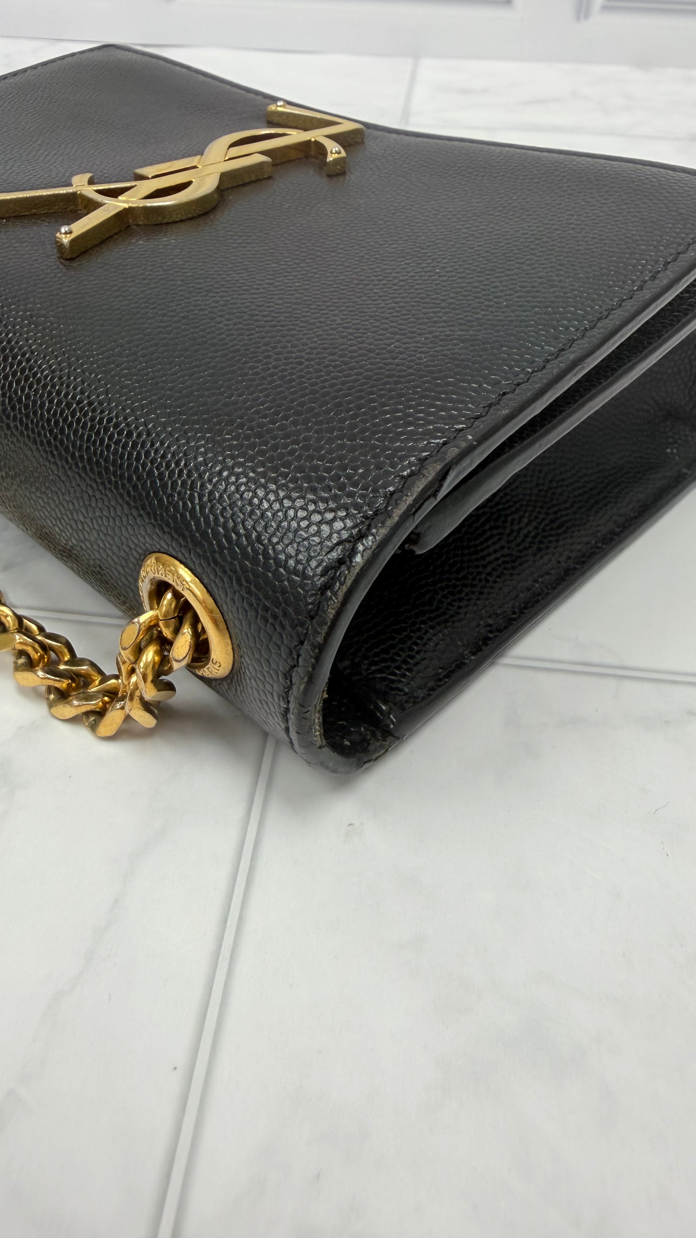 *DONS DROP* Saint Laurent YSL Black Pebbled Leather Kate Crossbody