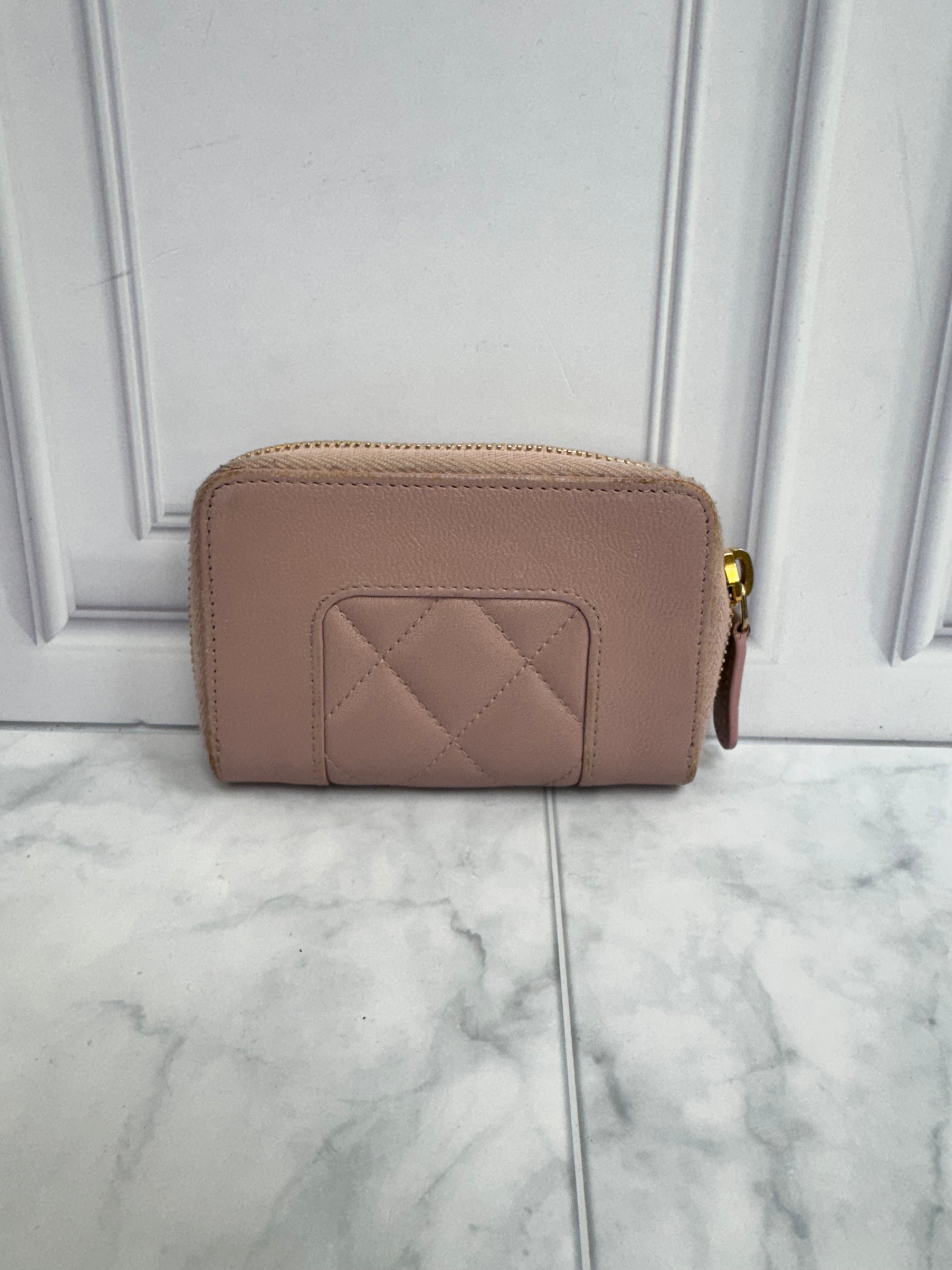Chanel Pink Diamond Quilted Leather Mademoiselle Compact Zippy