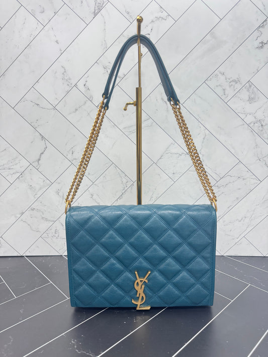YSL Turquoise Small Quilted Becky Crossbody Bag