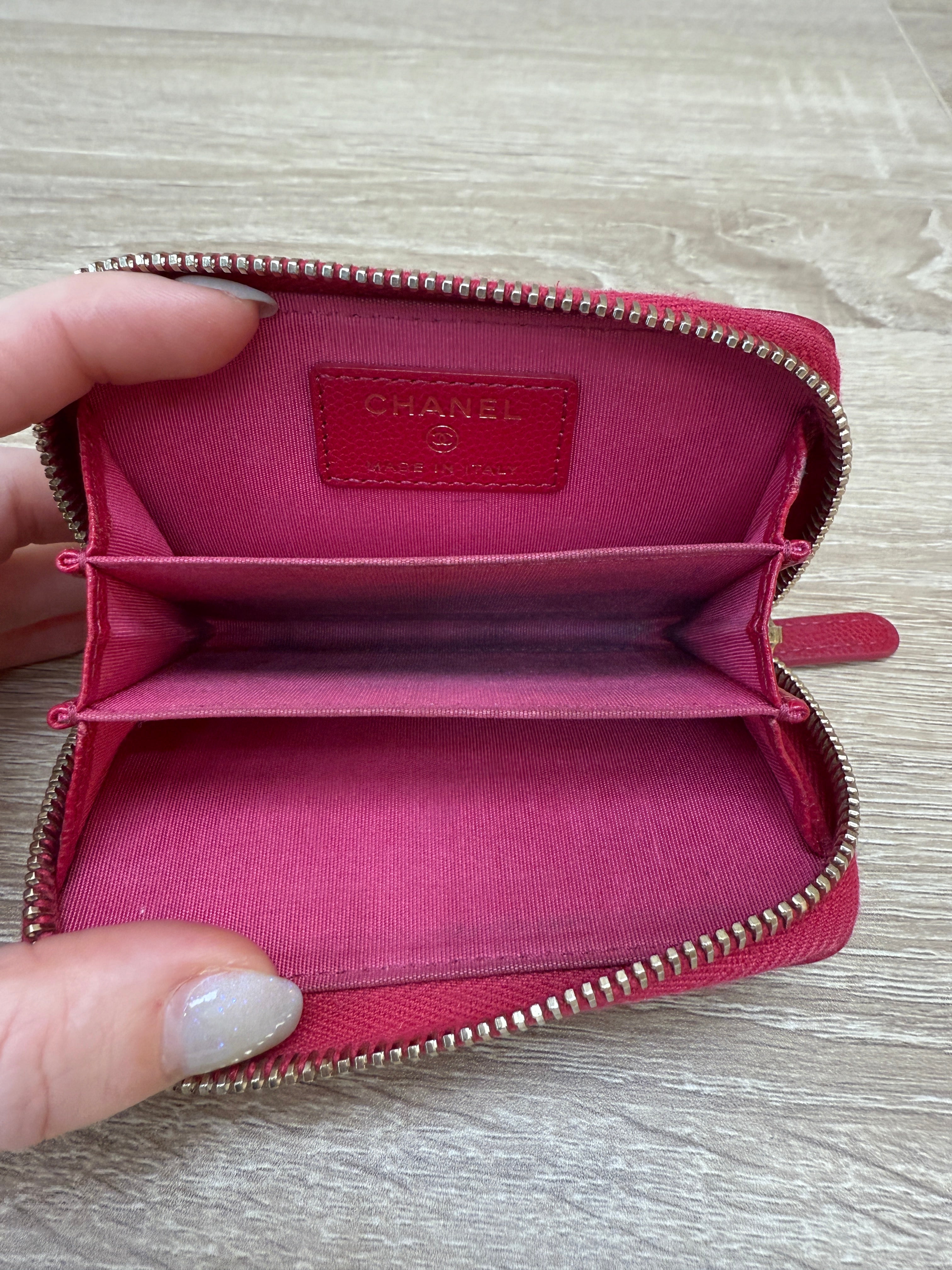 Chanel Pink Caviar Camellia Zippy Coin Case