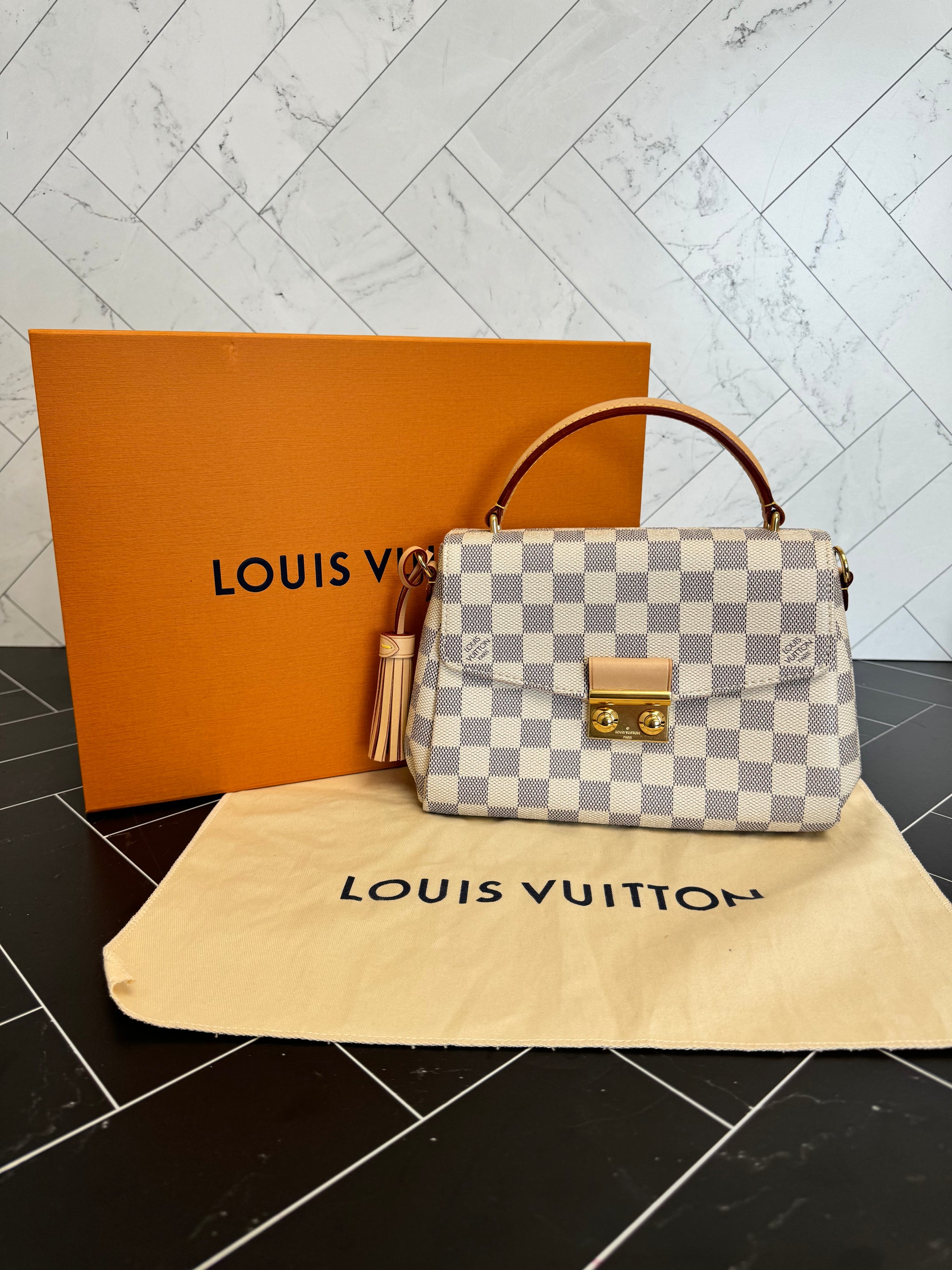 BRAND NEW Louis Vuitton Damier Azur & Ballerine Pink Croisette 2Way Bag