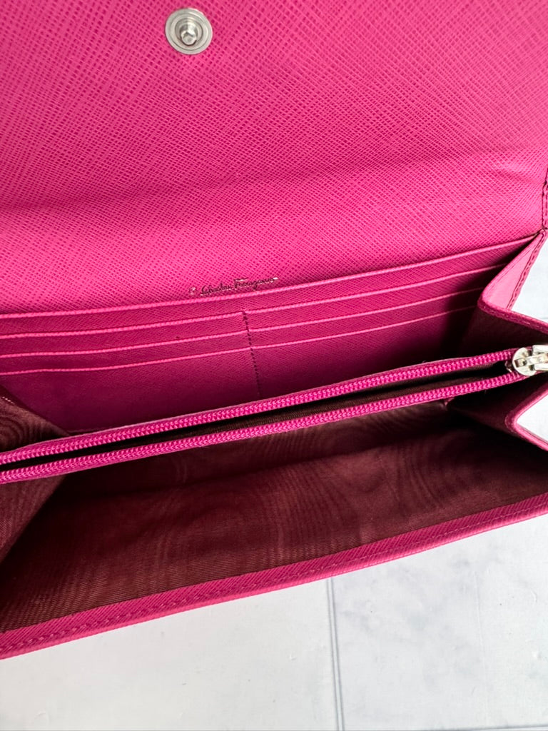 Salvatore Ferragamo Pink Saffiano Leather Long Wallet