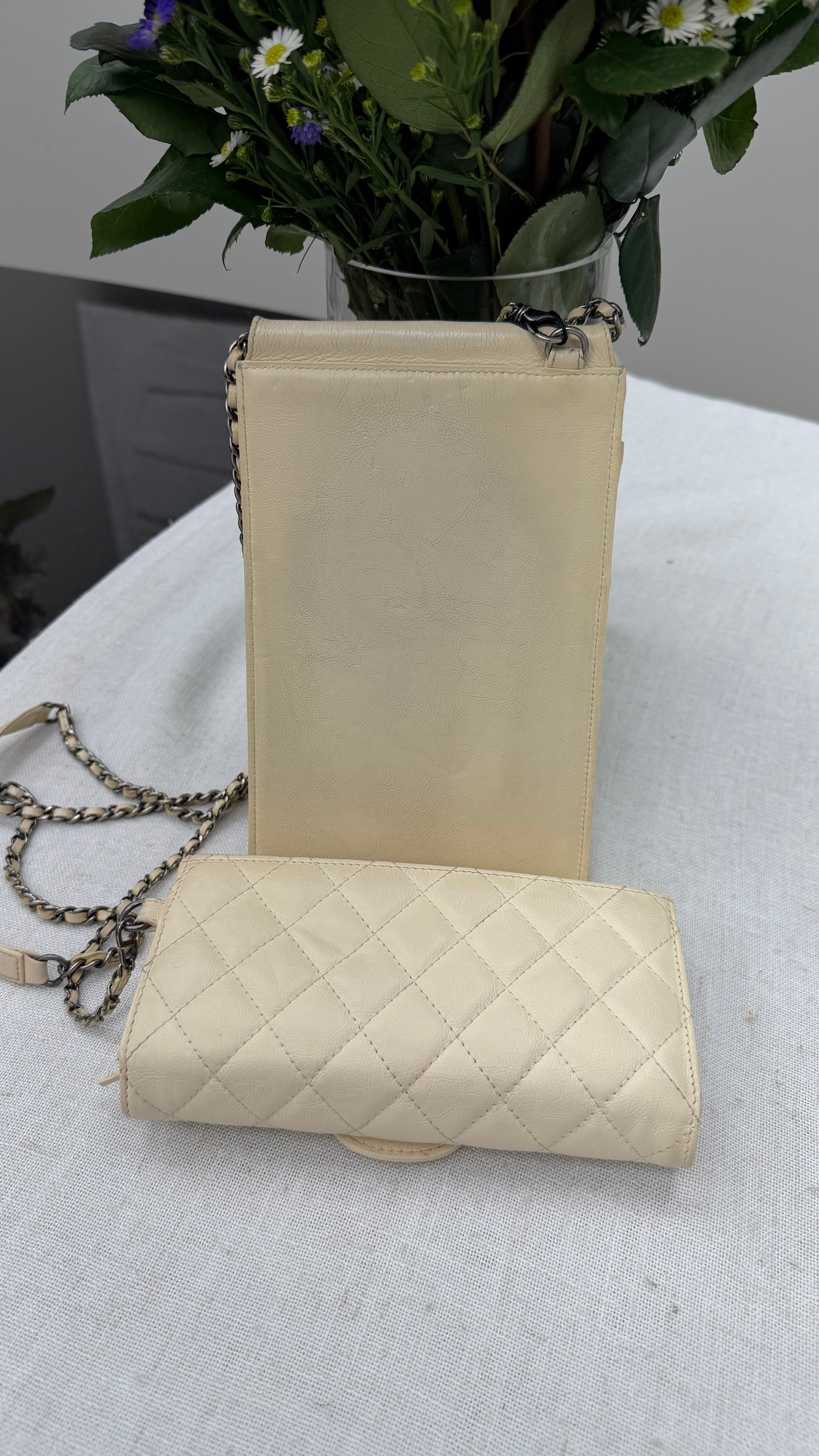 Chanel Ivory Quilted Lambskin CC Waiter Pouch & Wallet on a Chain