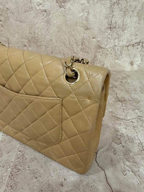 Chanel Beige Lambskin Quilted Medium Double Flap