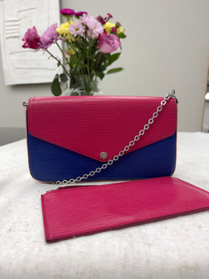 *DONS DROP* Louis Vuitton Pink & Blue Epi Leather Pochette Felicie Chain Crossbody Bag