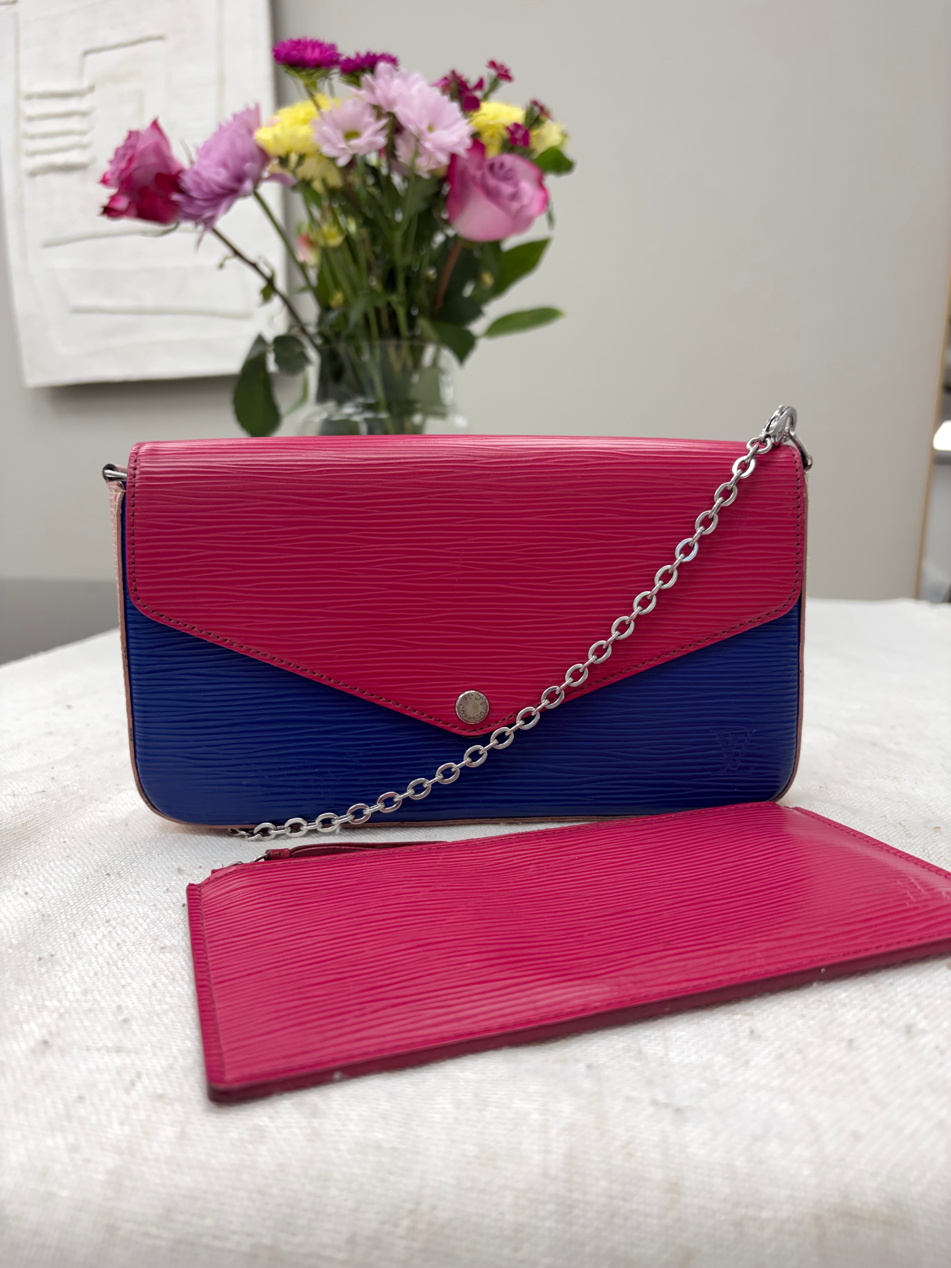 *DONS DROP* Louis Vuitton Pink & Blue Epi Leather Pochette Felicie Chain Crossbody Bag