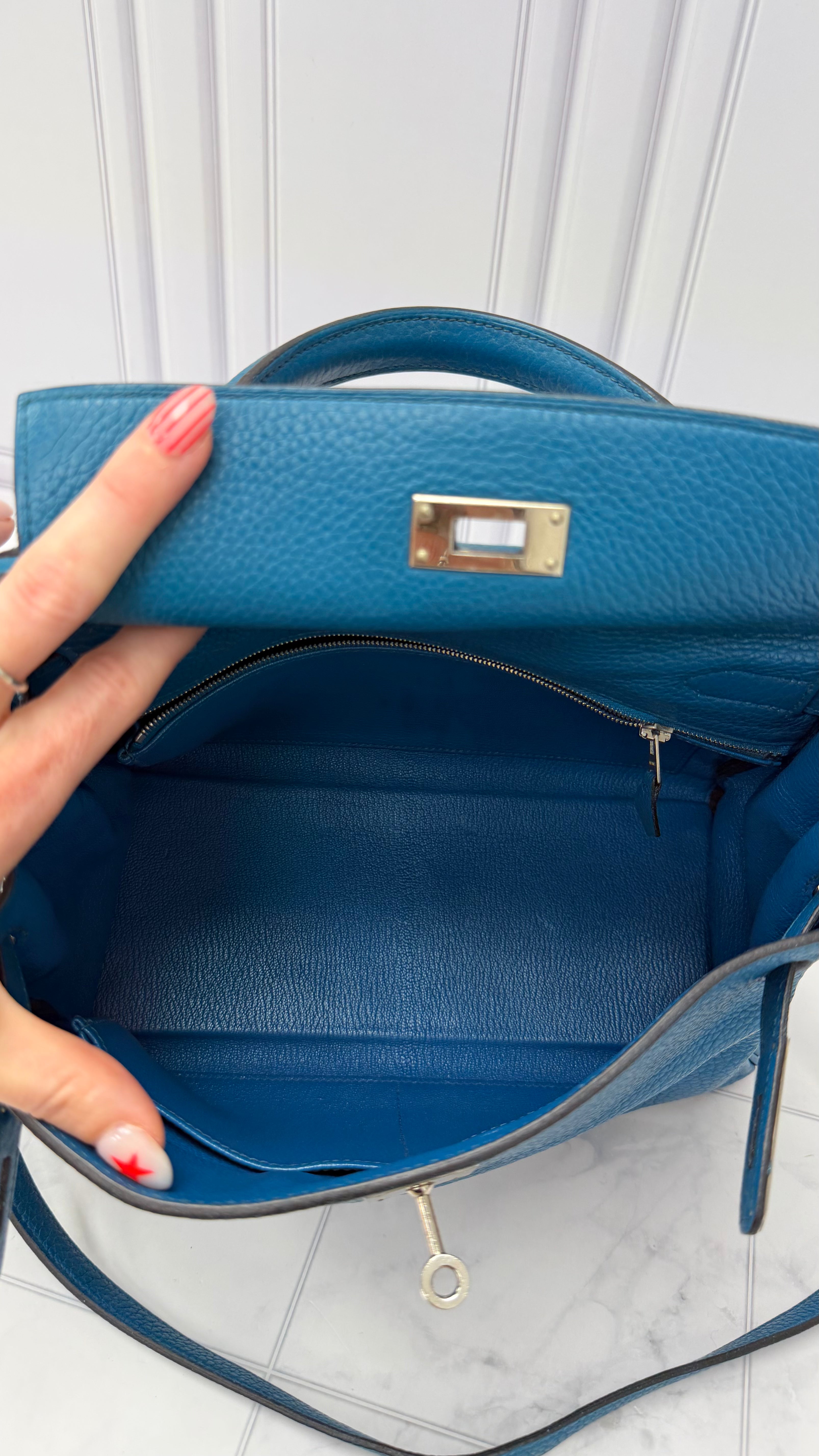 *DONS PRE DROP* Hermes Blue Taurillon Clemence Leather Kelly 28 Handbag