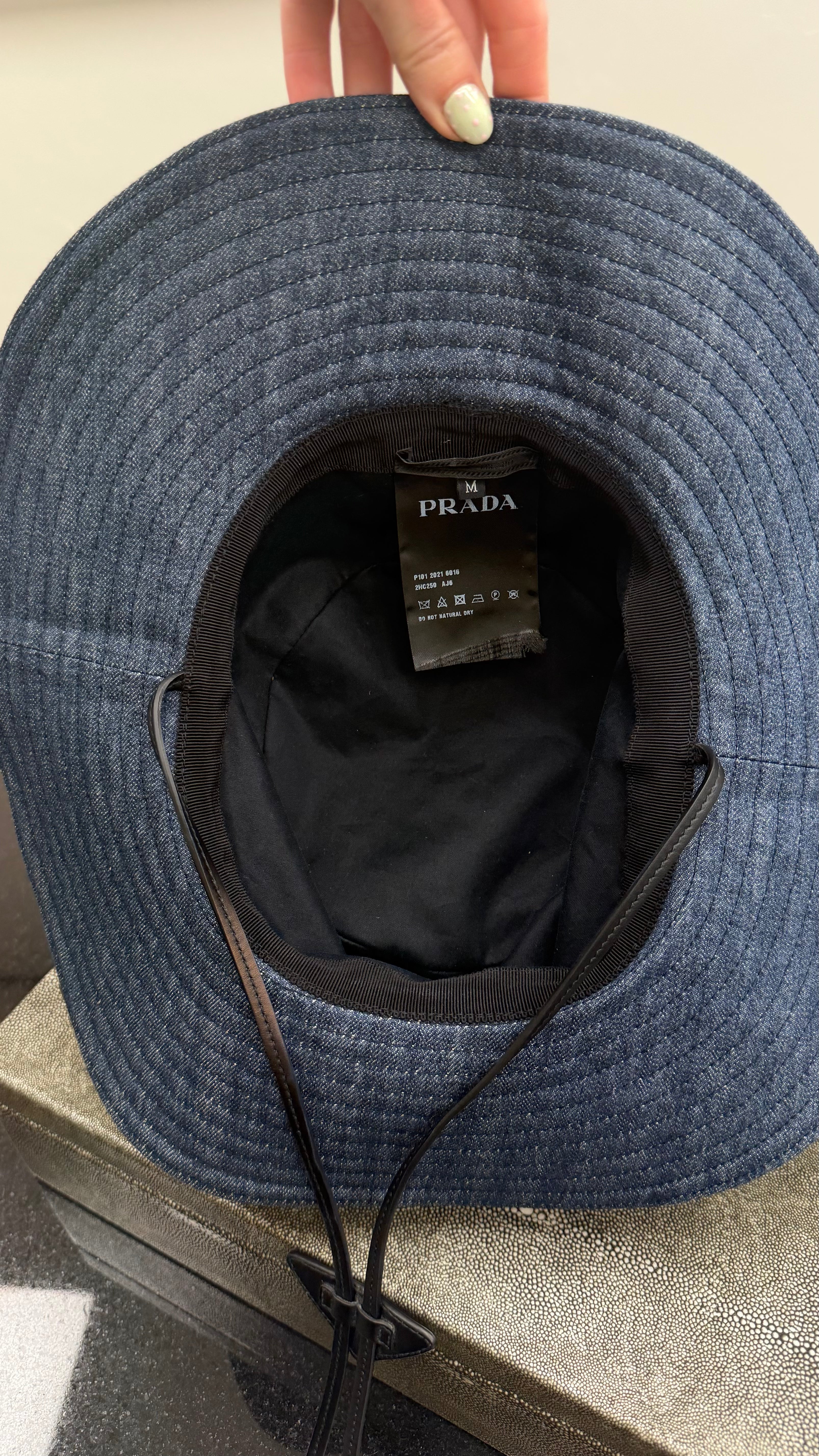 Prada Dark Denim Wide Brim Bucket Hat