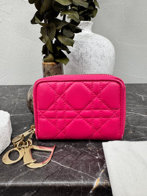 Christian Dior Pink Cannage Leather Lady Dior Zippy Card Case