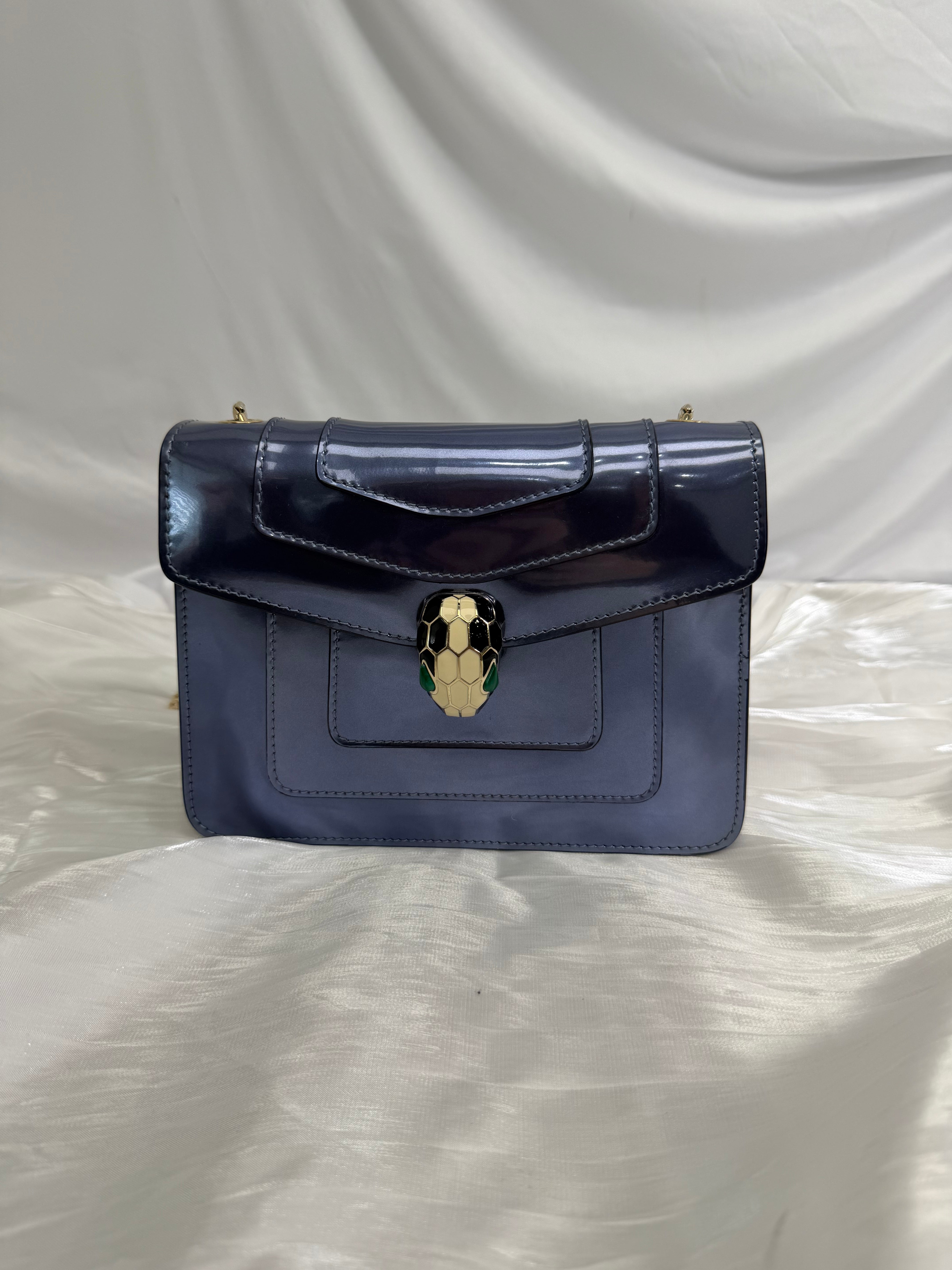 Bvlgari Blue Metallic Blue Calfskin Serpenti Forever Shoulder Bag