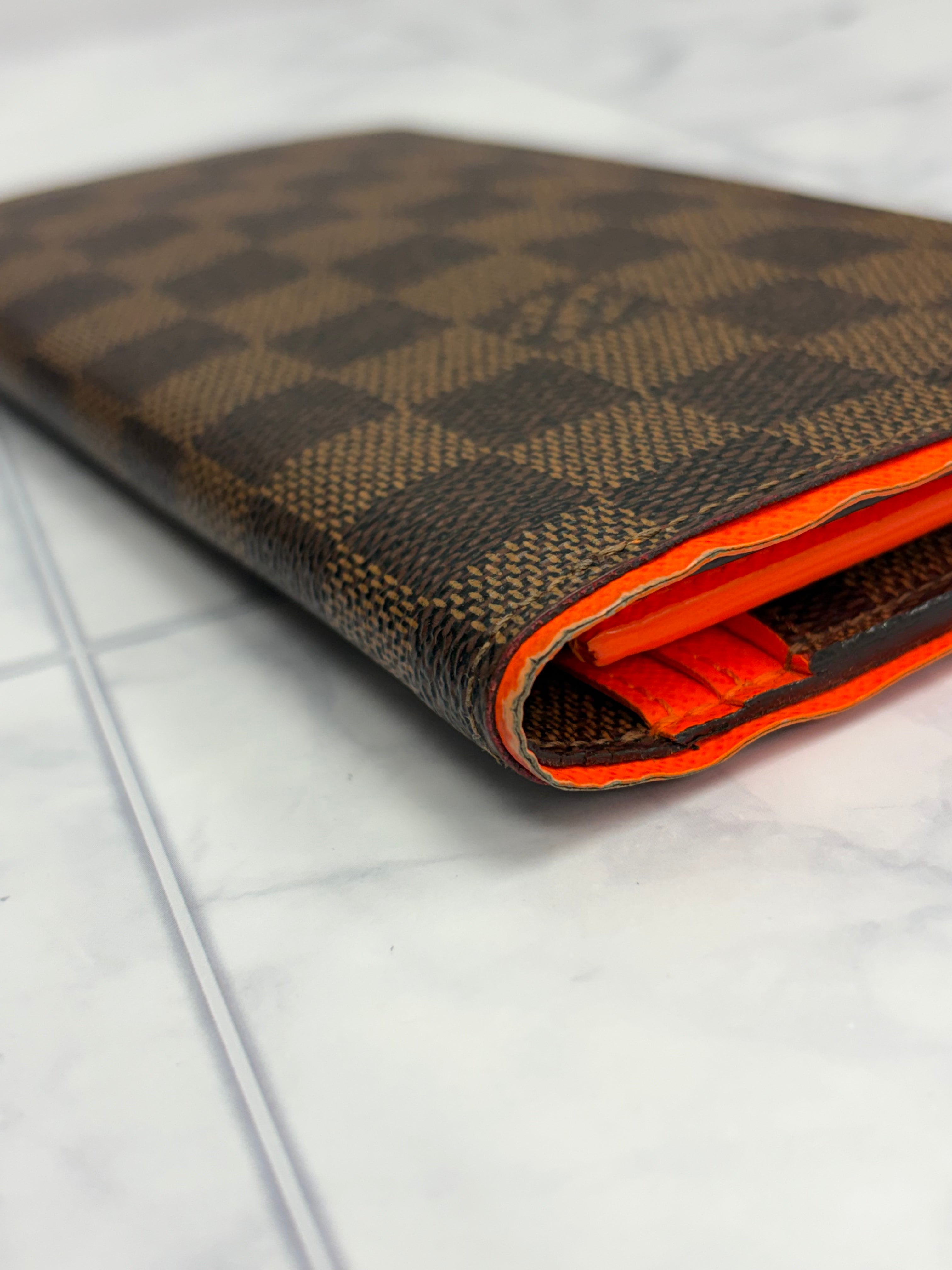 Louis Vuitton Damier Ebene & Neon Orange Brazza Wallet