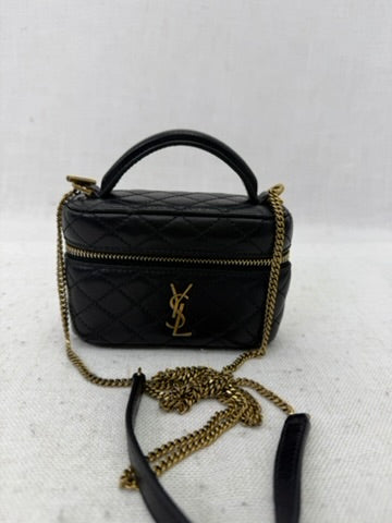 LIKE NEW- Saint Laurent YSL Black Quilted Lambskin Micro Gaby Vanity Crossbody Bag