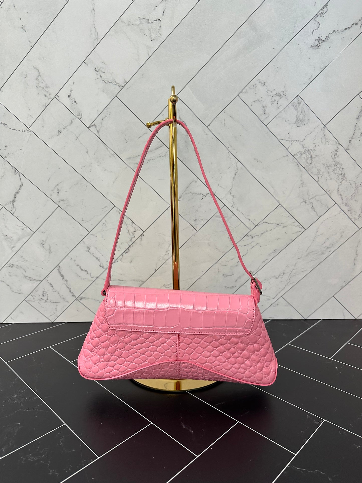 BRAND NEW Balenciaga Pink Croc Embossed Shoulder Bag