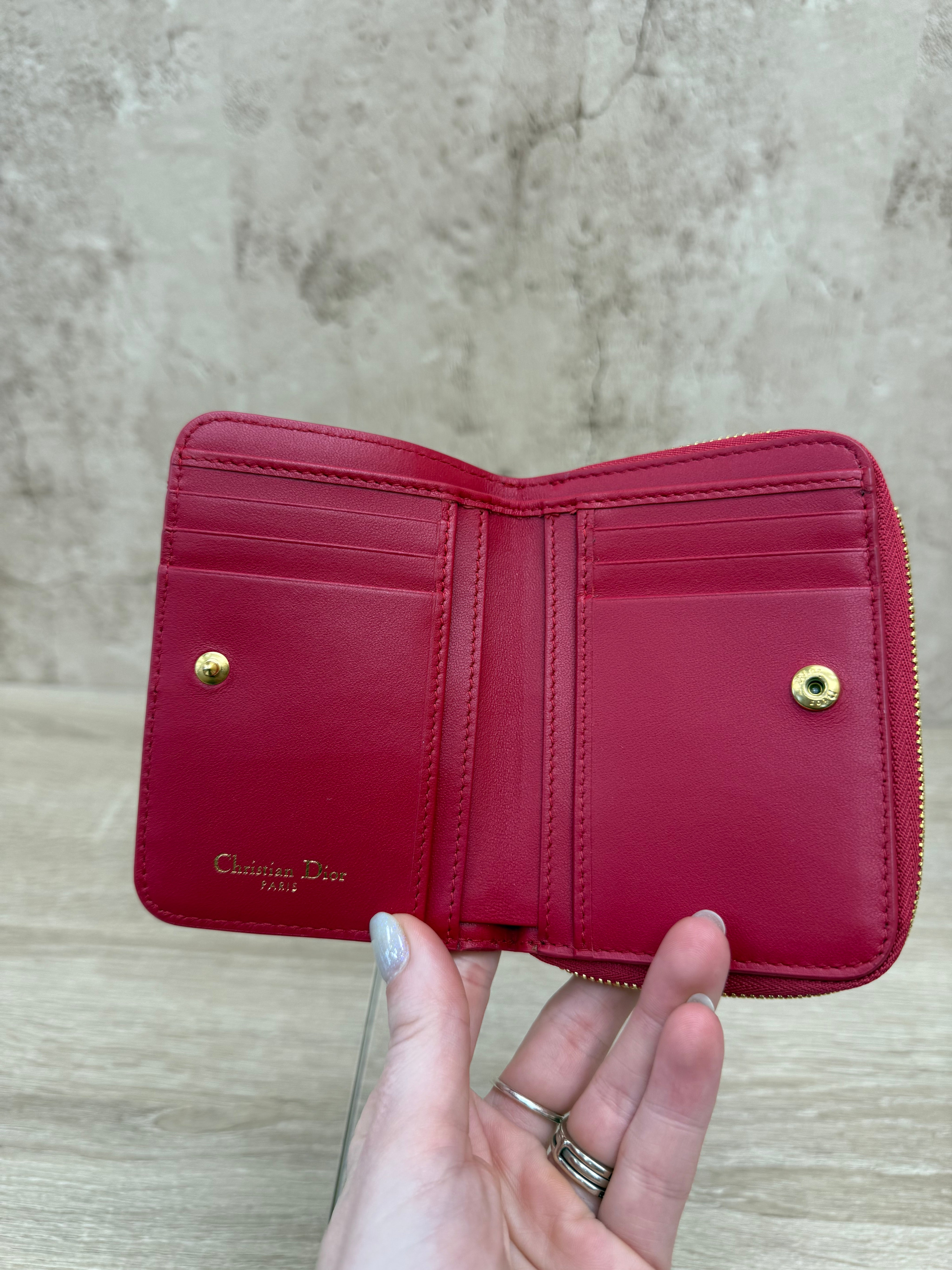 Christian Dior Red Caro Stitch Compact Zippy Wallet