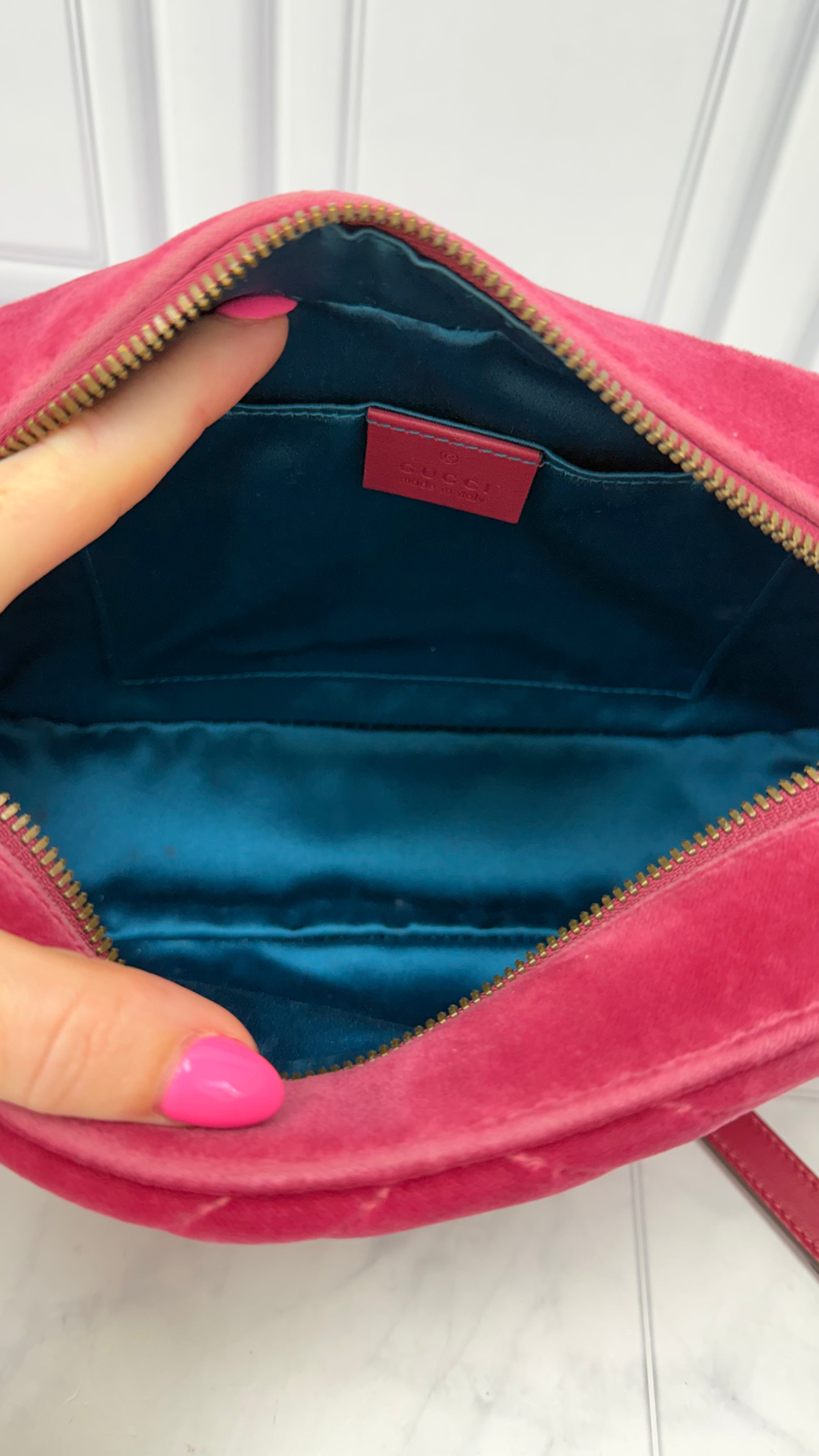 Gucci Pink Velvet Small Marmont Crossbody