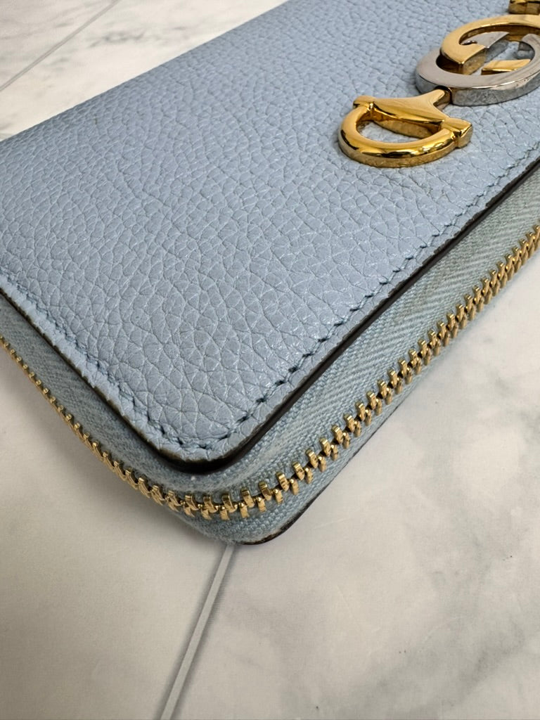 Gucci Blue Grained Leather Zumi Long Zippy Wallet