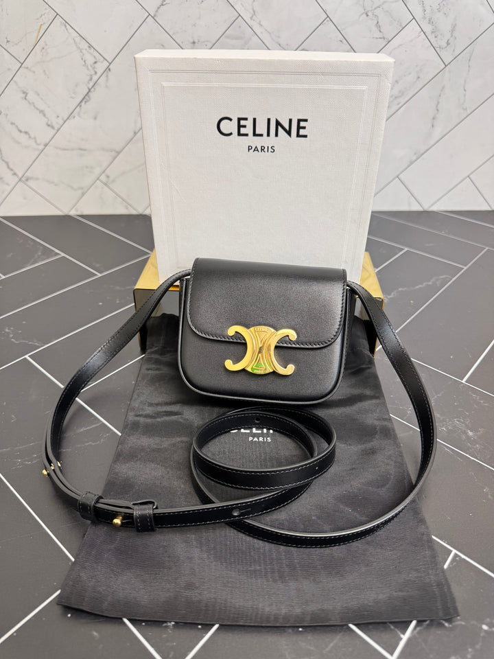 LIKE NEW- Celine Black Leather Triomphe Mini