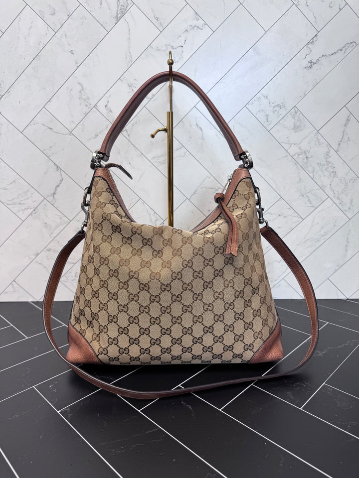 Gucci Tan GG Canvas & Leather Interlocking Gs Hobo Crossbody Bag