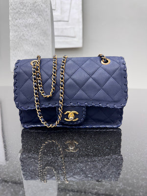 LIKE NEW - Chanel Iridescent Dark Blue Quilted Leather Happy Stitch Flap Bag