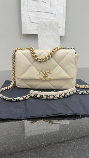 Chanel Beige Quilted Lambskin Chanel 19 Medium Flap Bag