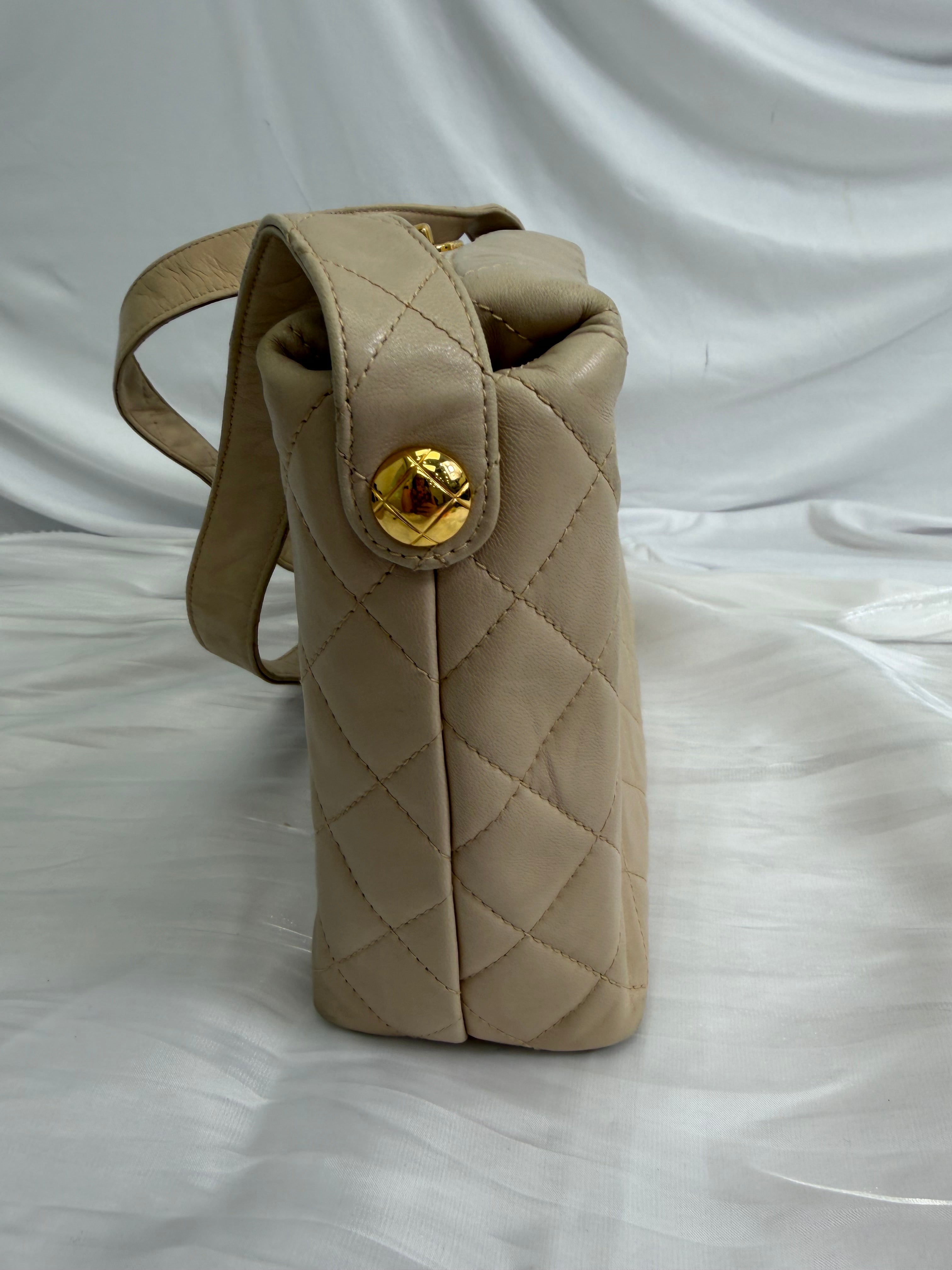 Chanel Beige Quilted Calfskin Top Turn Lock Bag