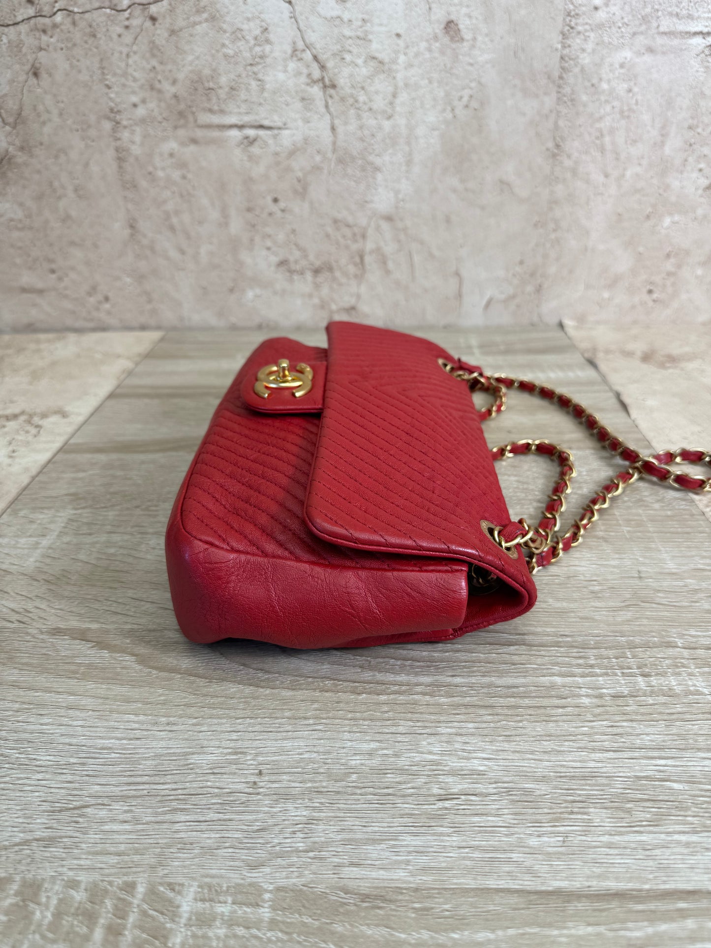 Chanel Red Chevron Quilt Surpique Flap Bag