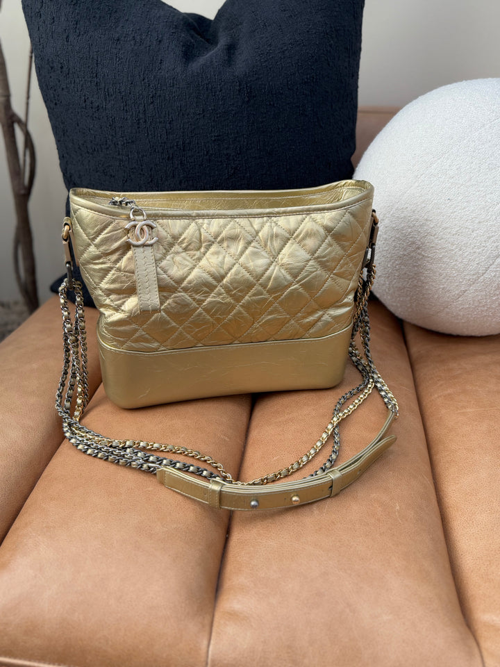 Chanel Metallic Gold Quilted Lambskin Gabrielle Medium Bag