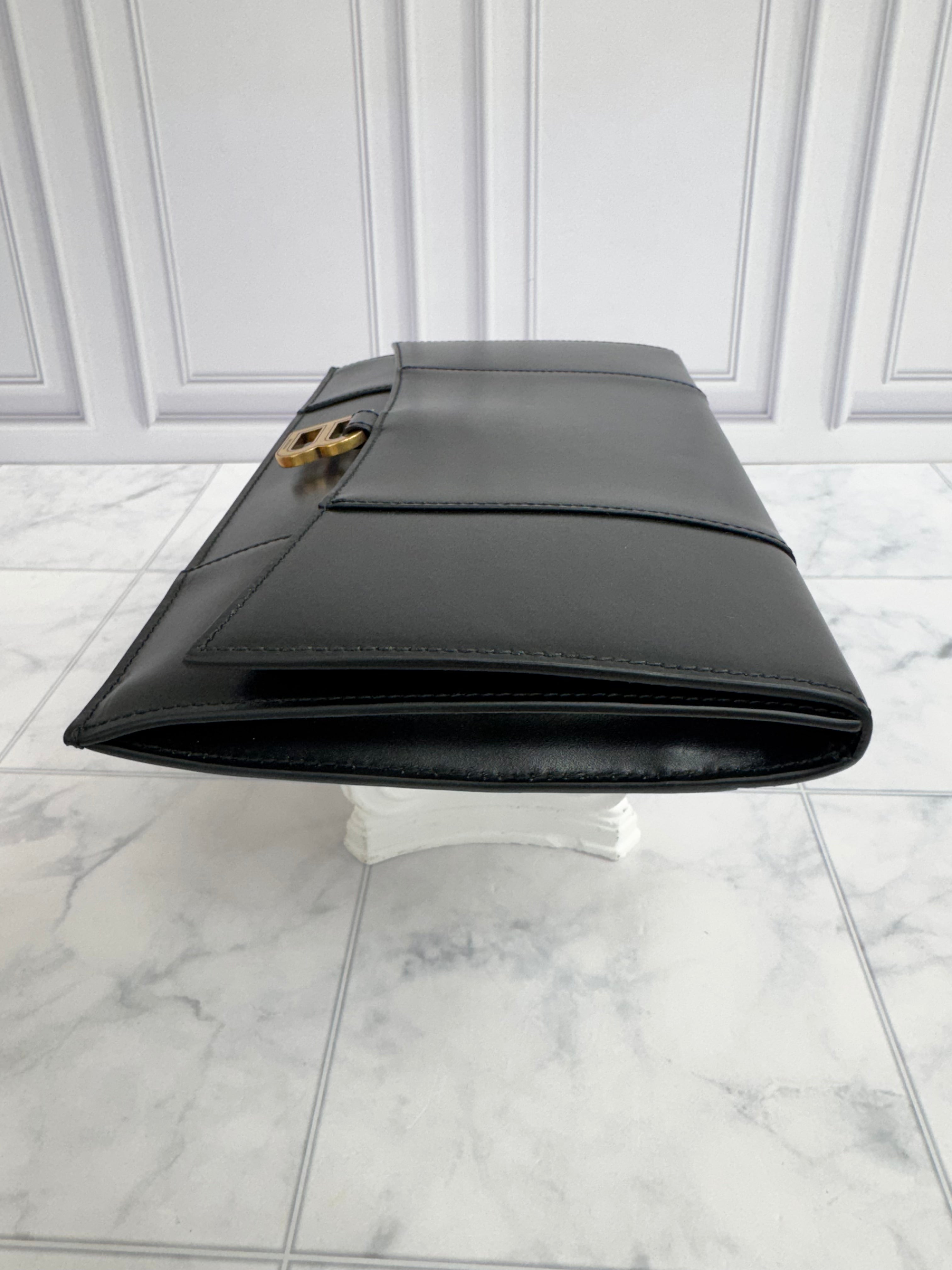 Balenciaga Black Leather Flat Hourglass Clutch