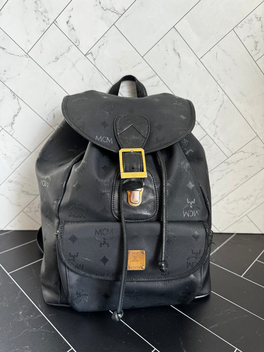 MCM Black Canvas Small Backpack