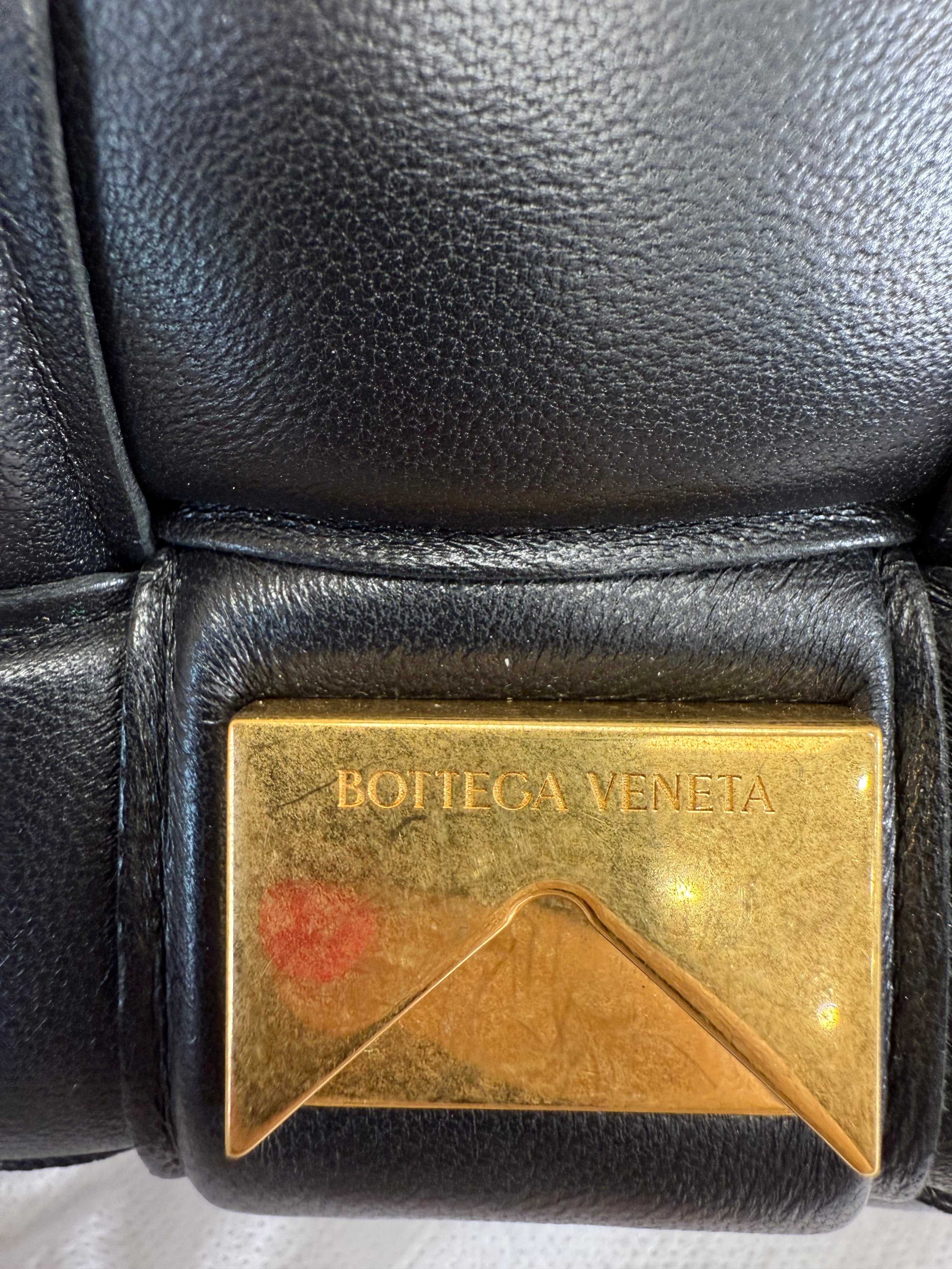 Bottega Veneta Black Leather Padded Bag with Gold Chain