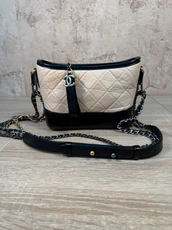 LIKE NEW Chanel Beige & Black Quilted Lambskin Gabrielle Small Crossbody Bag