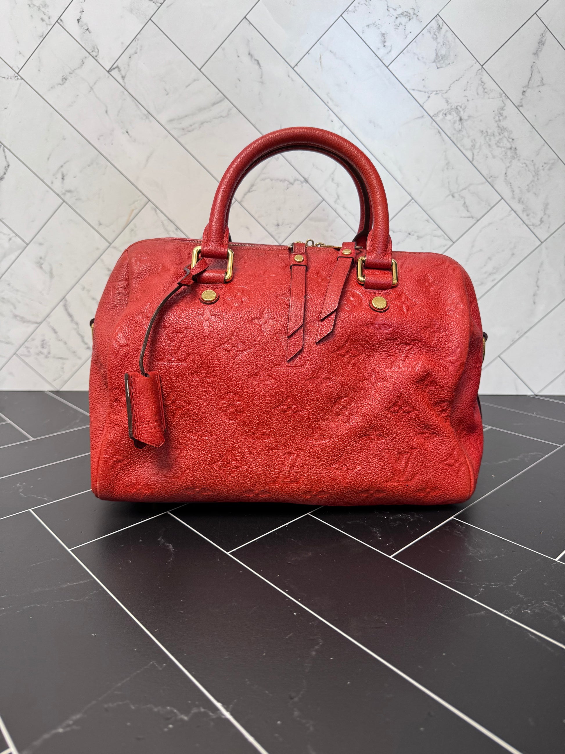 Louis Vuitton Red Empreinte Speedy 25 Bandouliere no strap